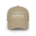 Tan baseball cap with "FOOTBALL CHEMISTRY" and Australian cities on a periodic table design.