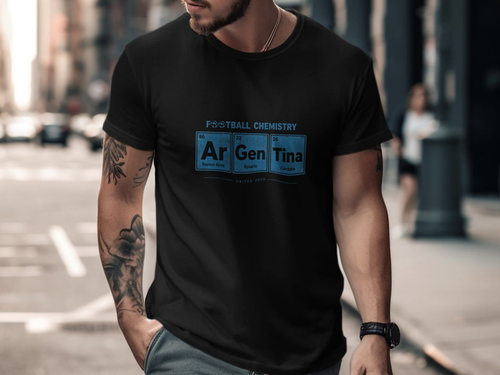 Black t-shirt with "Football Chemistry Argentina" and elements.