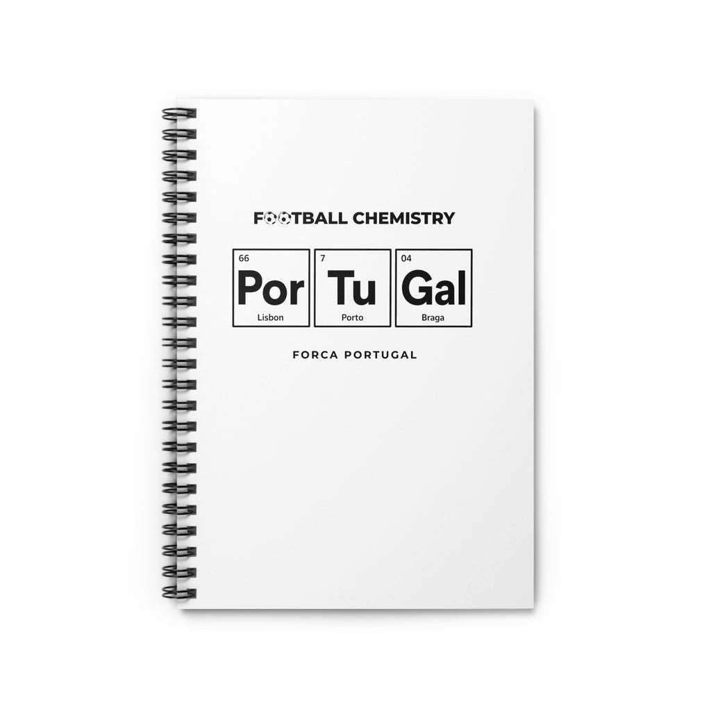 Notebook cover with periodic table elements spelling "Porto Tu Braga" and "Forca Portugal".
