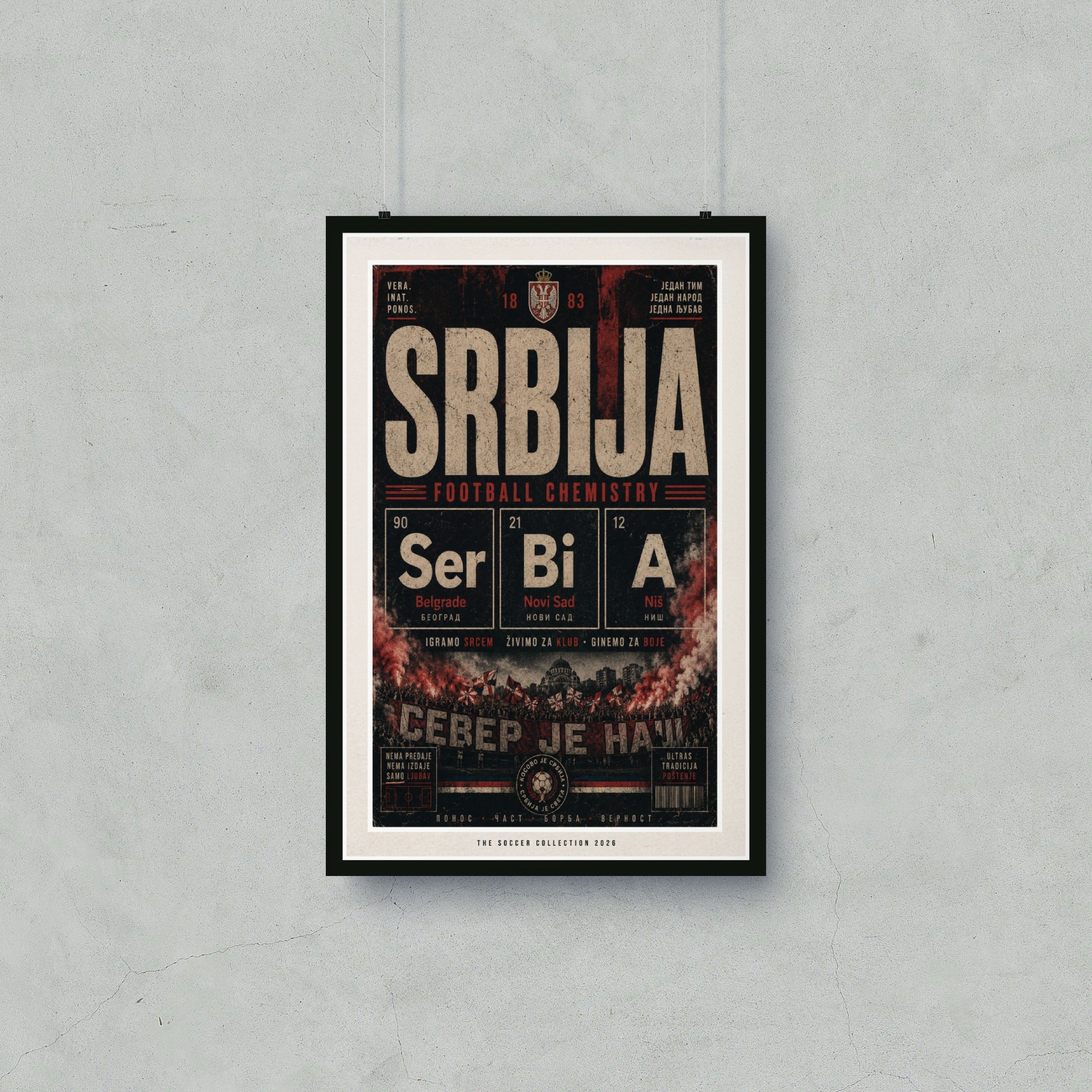 Serbian football jersey featuring "SRBIJA" text and team crest.
