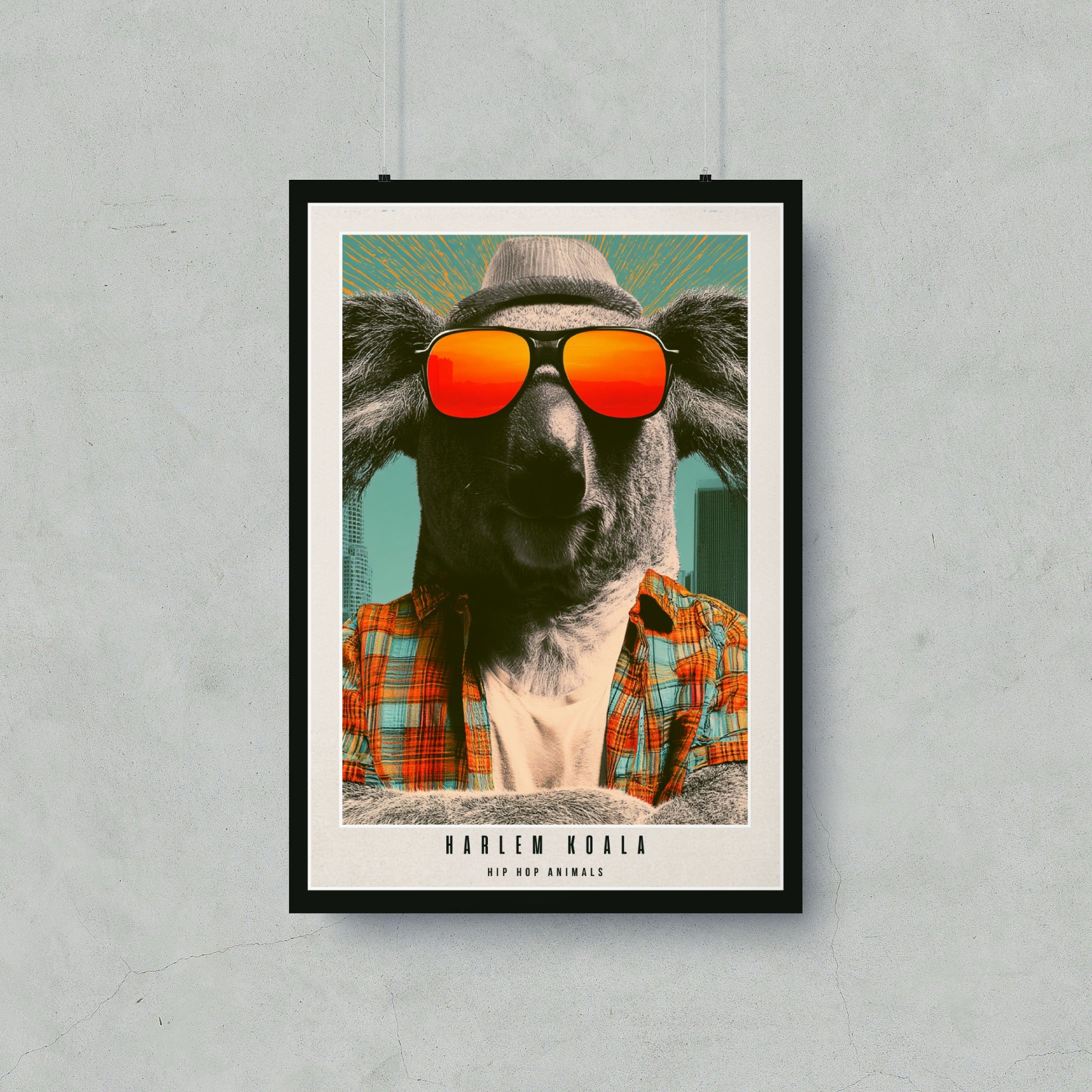 Koala wearing sunglasses and plaid shirt, "Harlem Koala" text.
