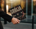 Magazine cover "SRBIJA" with football theme and city names.