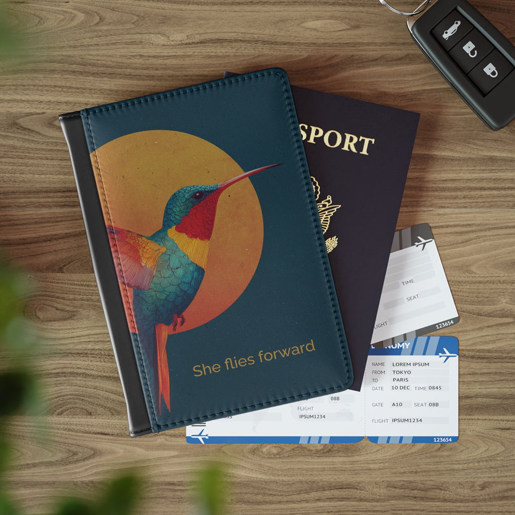She Flies Forward Passport Holder | Motivational Graphic Solar Flight