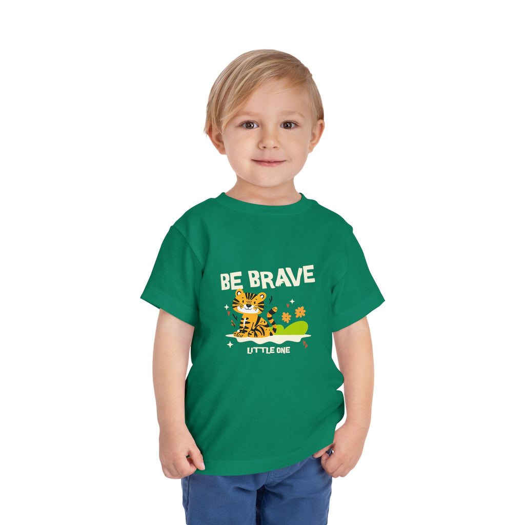 Be Brave Little One | Toddler Motivational Graphic Tiger Floral Garden T-Shirt