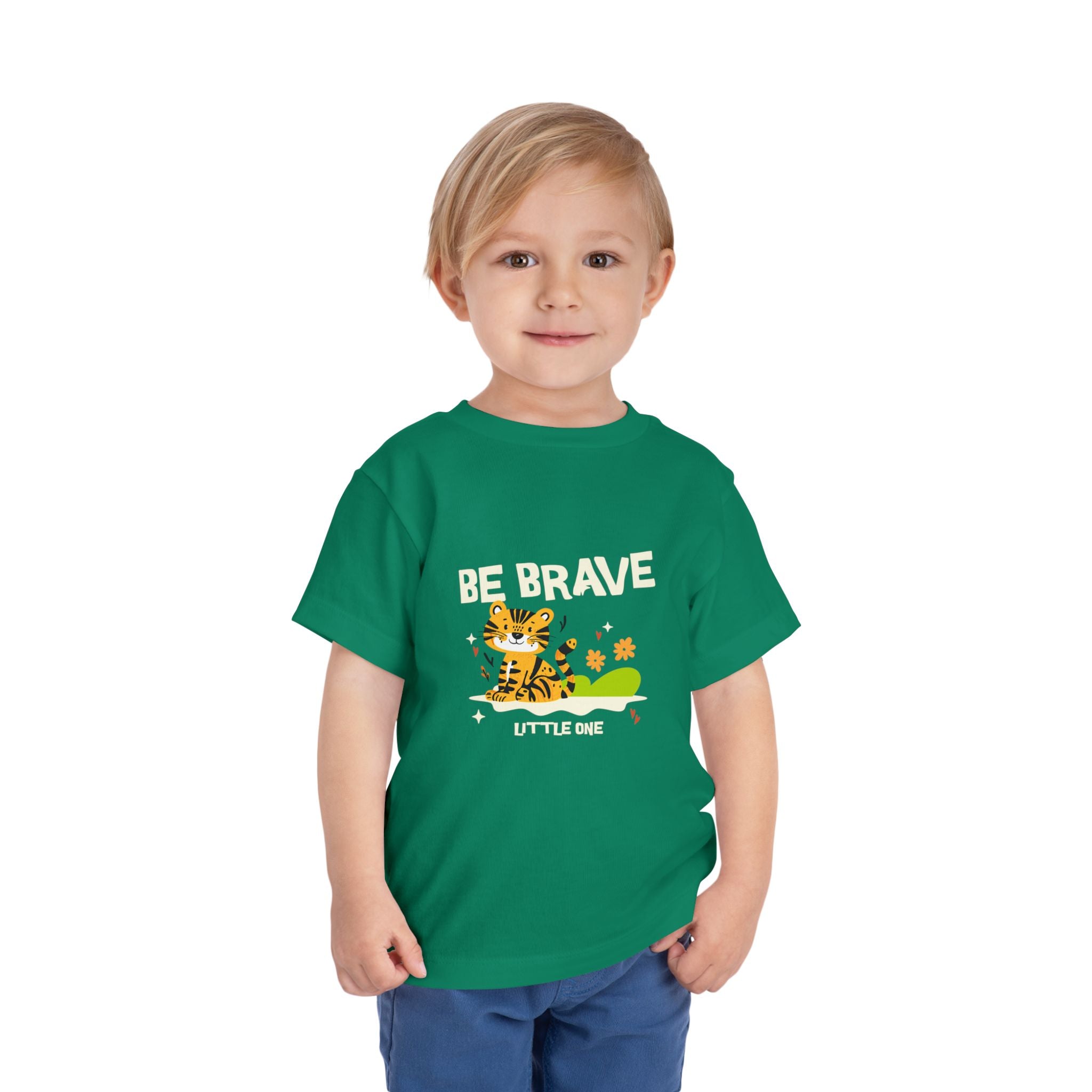 Be Brave Little One | Toddler Motivational Graphic Tiger Floral Garden T-Shirt