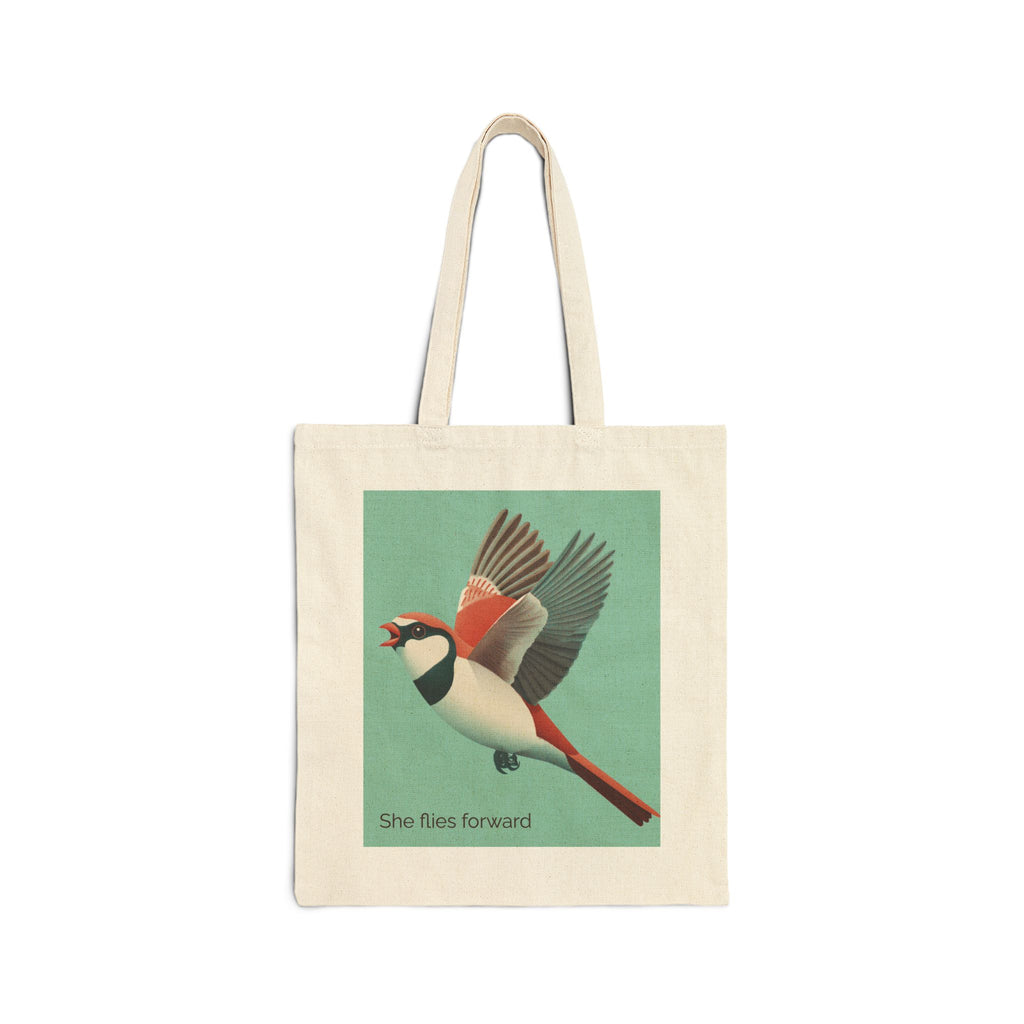 She Flies Forward Cotton Tote Bag | Motivational Graphic Green Minimal