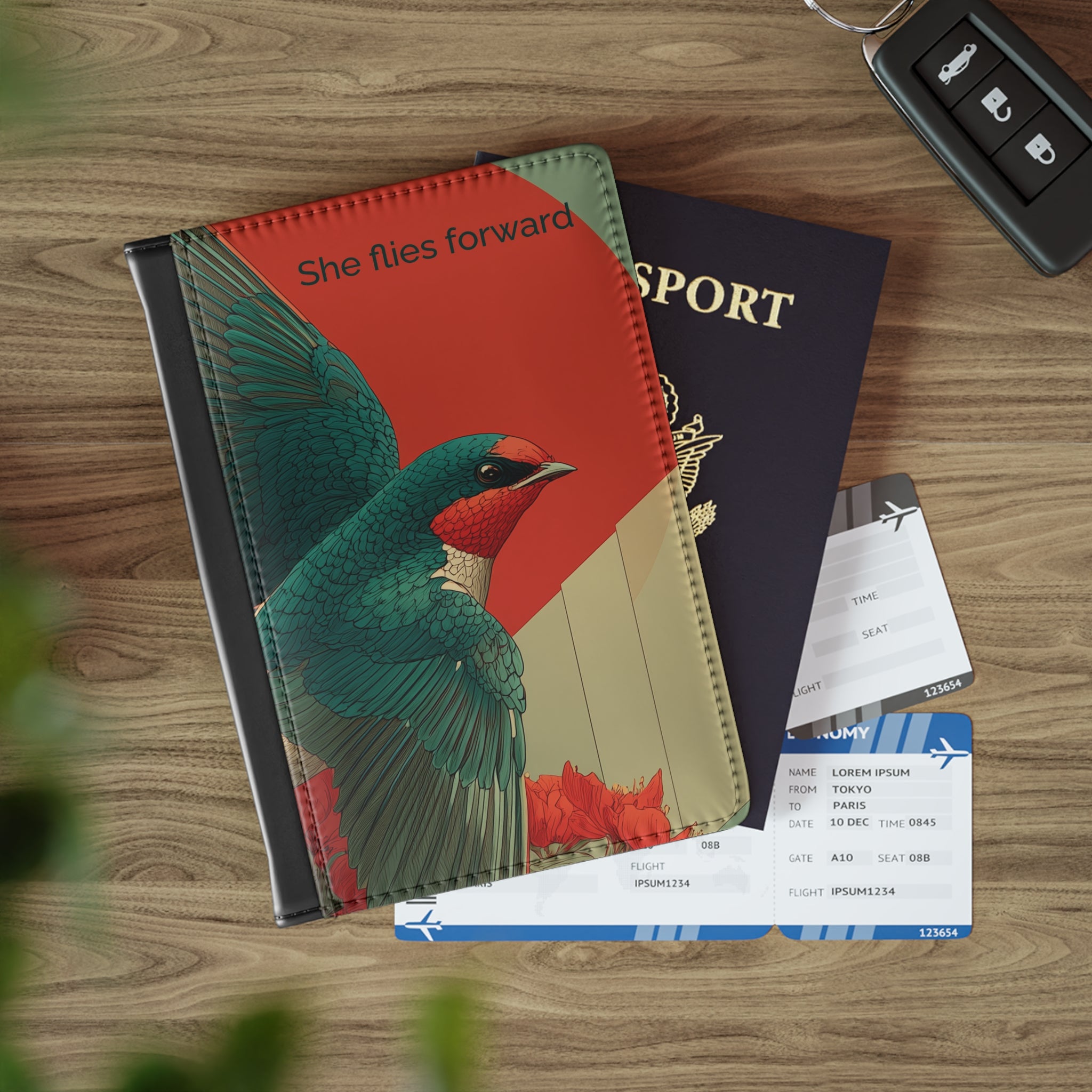She Flies Forward Passport Holder | Motivational Graphic Forward Flight