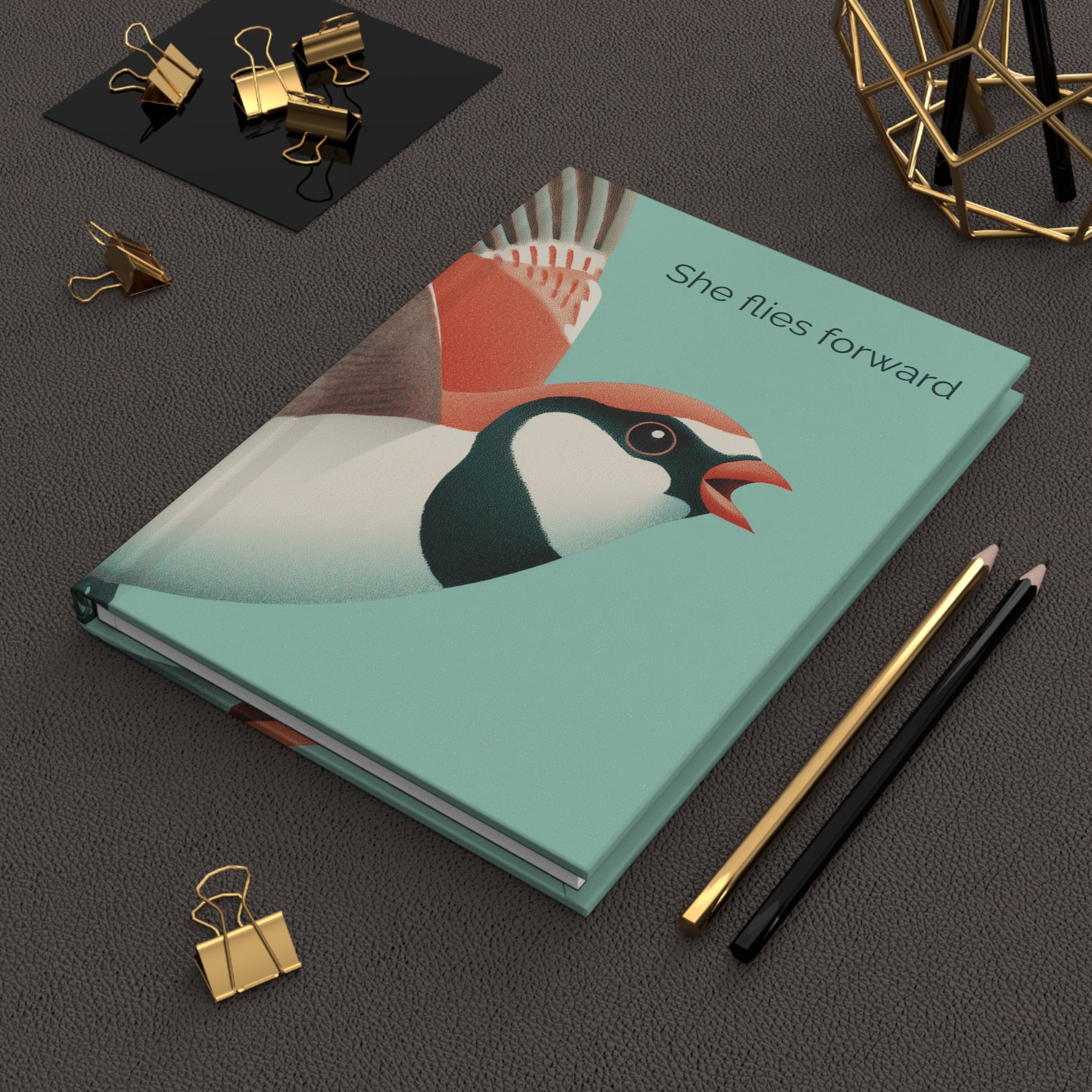 She Flies Forward Hardcover Journal | Motivational Graphic Green Minimal