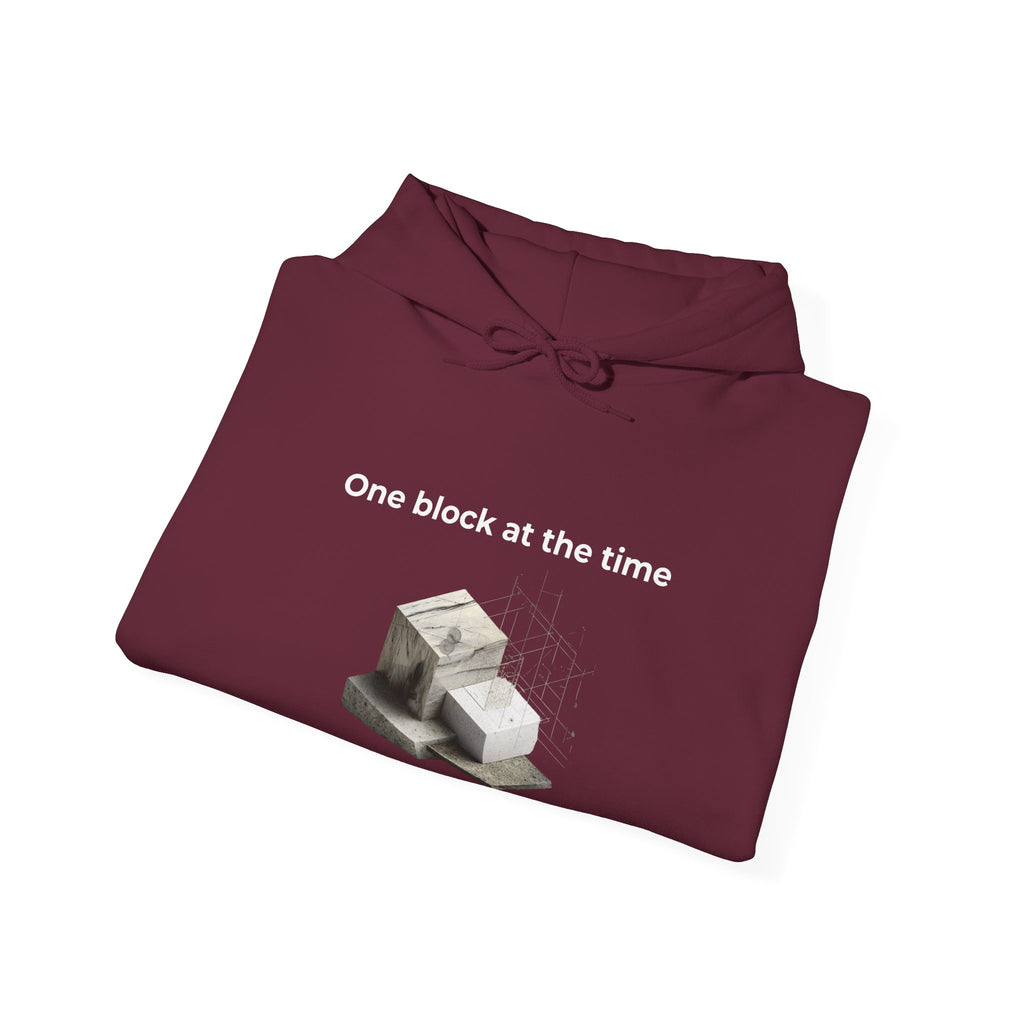 One Block at a Time | Men's Motivational Graphic Builder Hoodie
