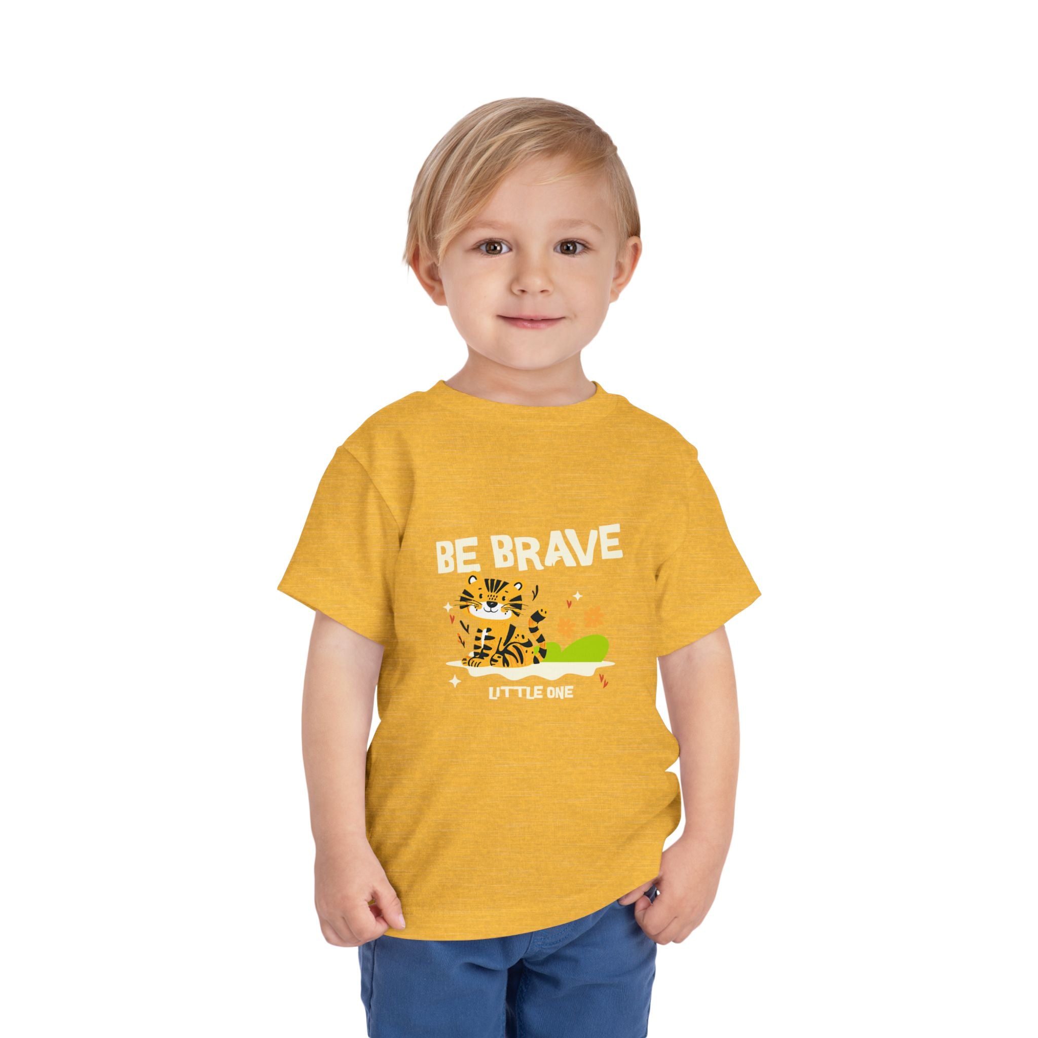 Be Brave Little One | Toddler Motivational Graphic Tiger Floral Garden T-Shirt