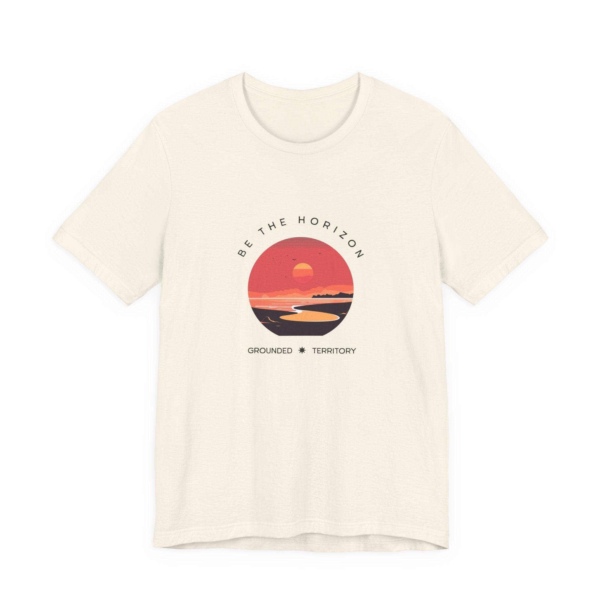 Be the horizon Line | Women's Motivational Graphic Circular Coral and Orange Sunset T-Shirt