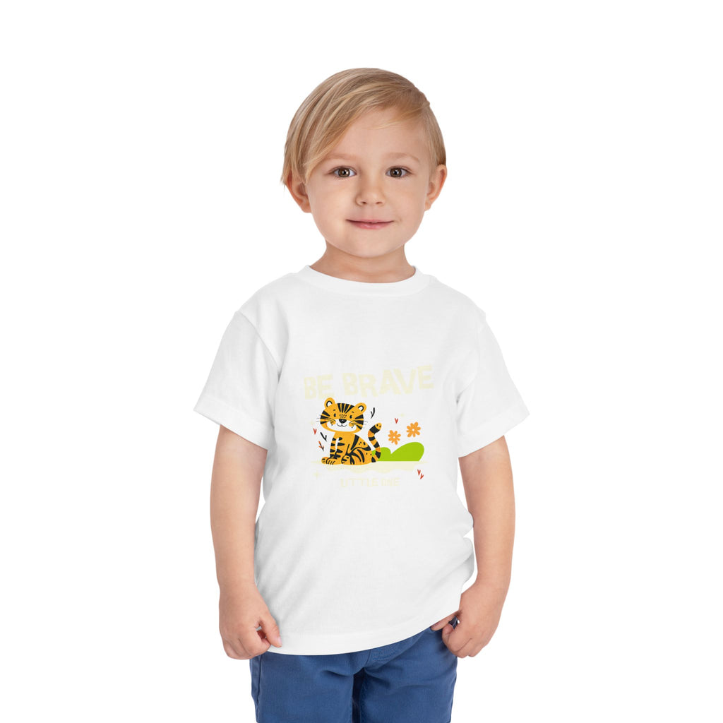 Be Brave Little One | Toddler Motivational Graphic Tiger Floral Garden T-Shirt