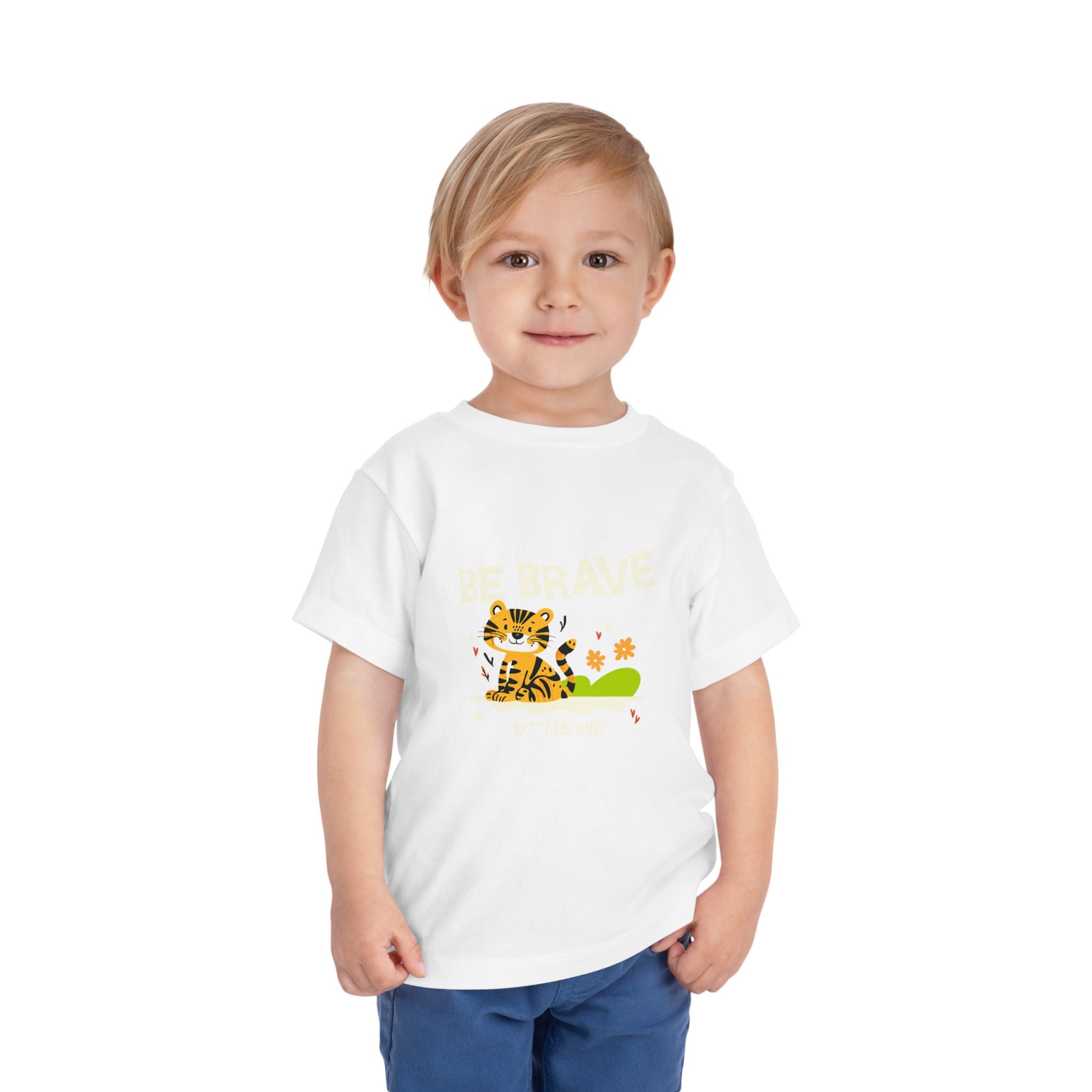 Be Brave Little One | Toddler Motivational Graphic Tiger Floral Garden T-Shirt
