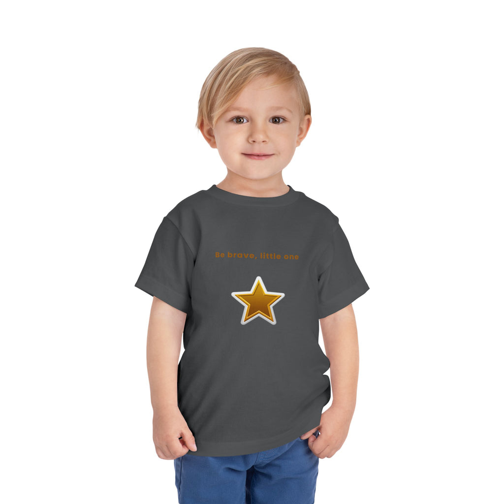 Be Brave Little One | Toddler Motivational Graphic White and Gold Star badge T-Shirt