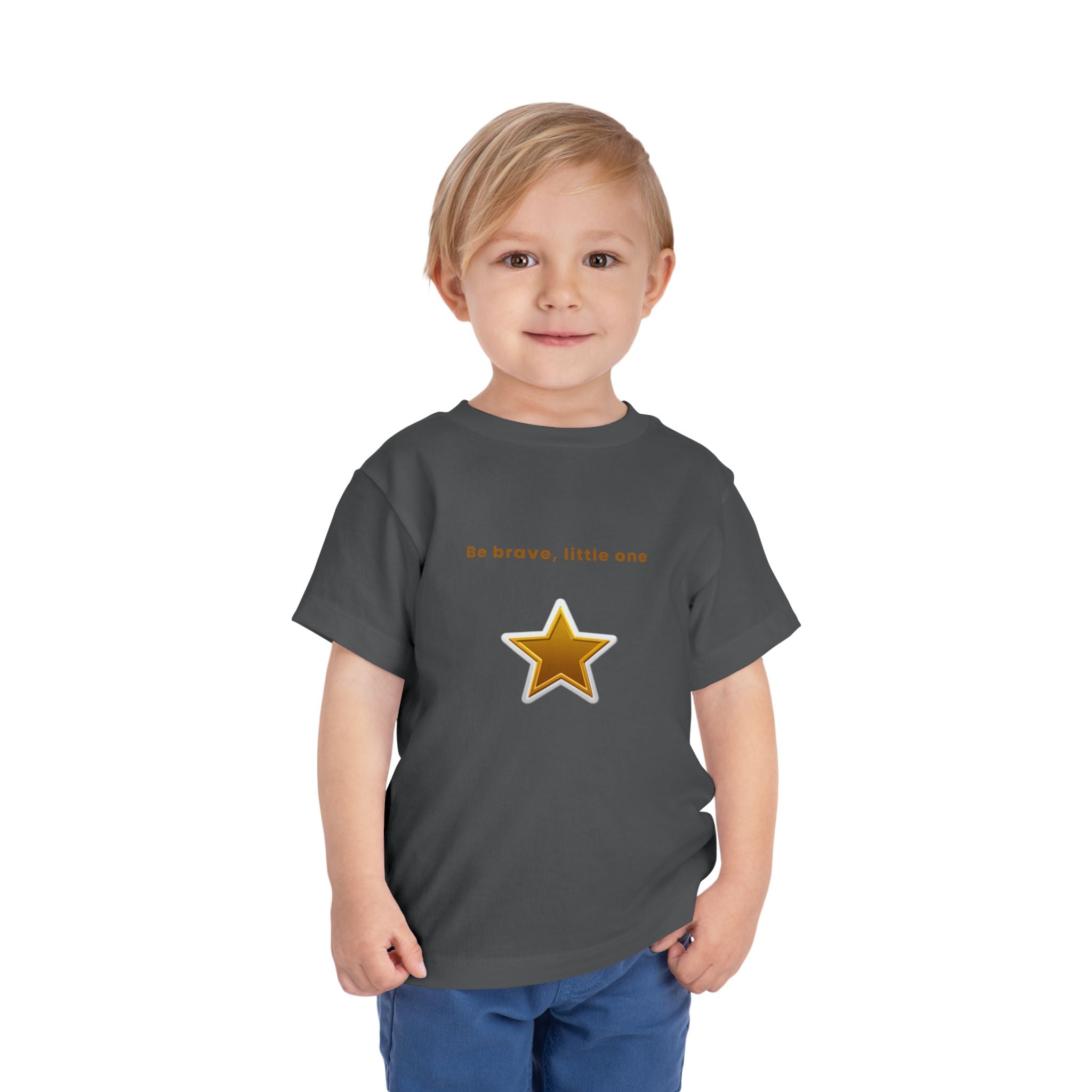 Be Brave Little One | Toddler Motivational Graphic White and Gold Star badge T-Shirt