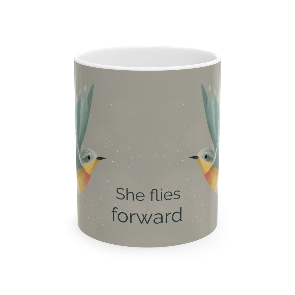 She Flies Forward Ceramic Mug | Motivational Graphic Quiet Lift