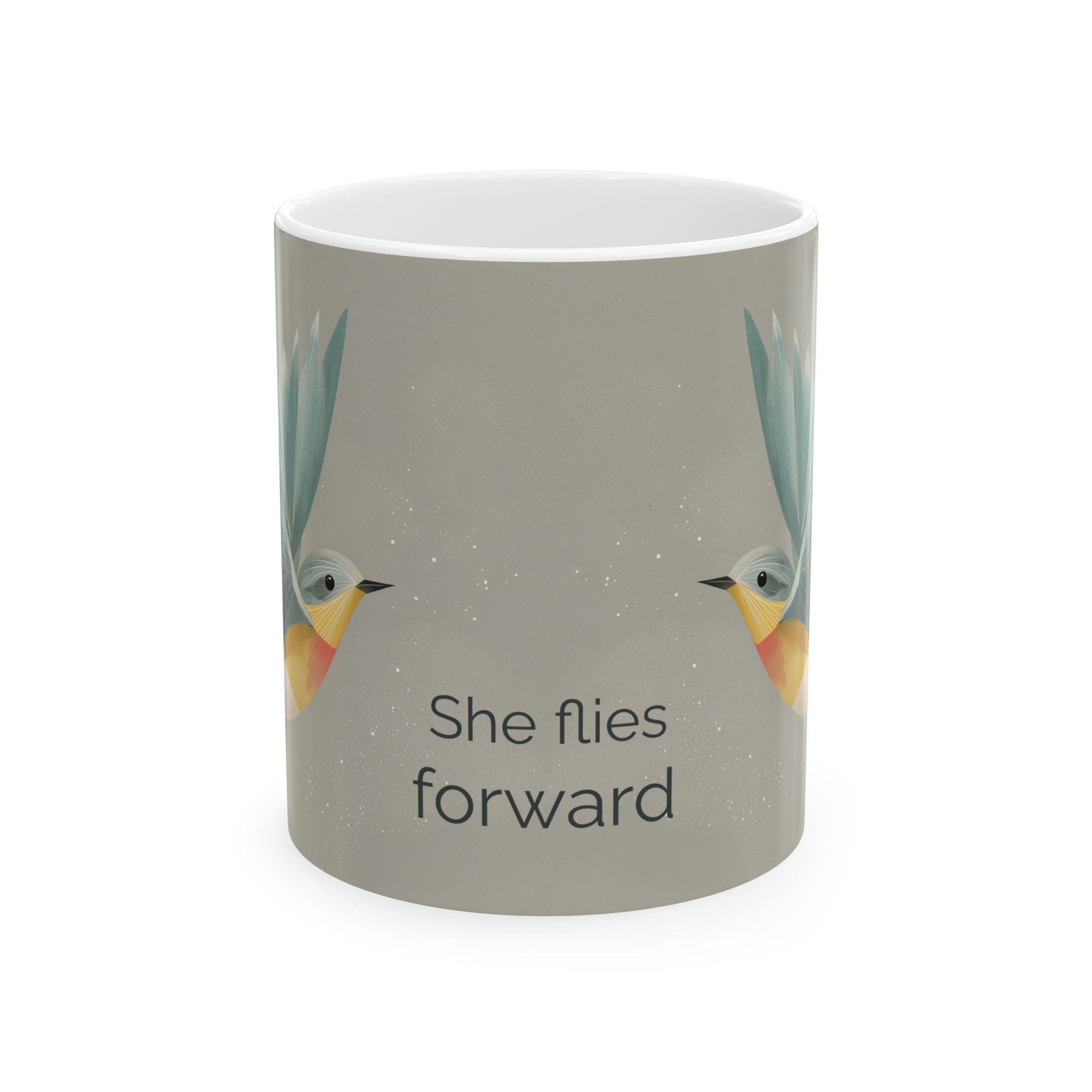 She Flies Forward Ceramic Mug | Motivational Graphic Quiet Lift