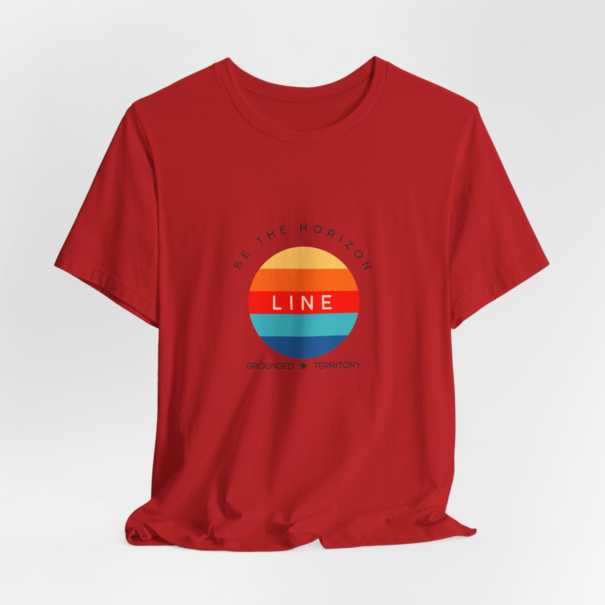 Be the horizon Line | Women's Motivational Graphic Circular Vintage Colour Sunrise T-Shirt