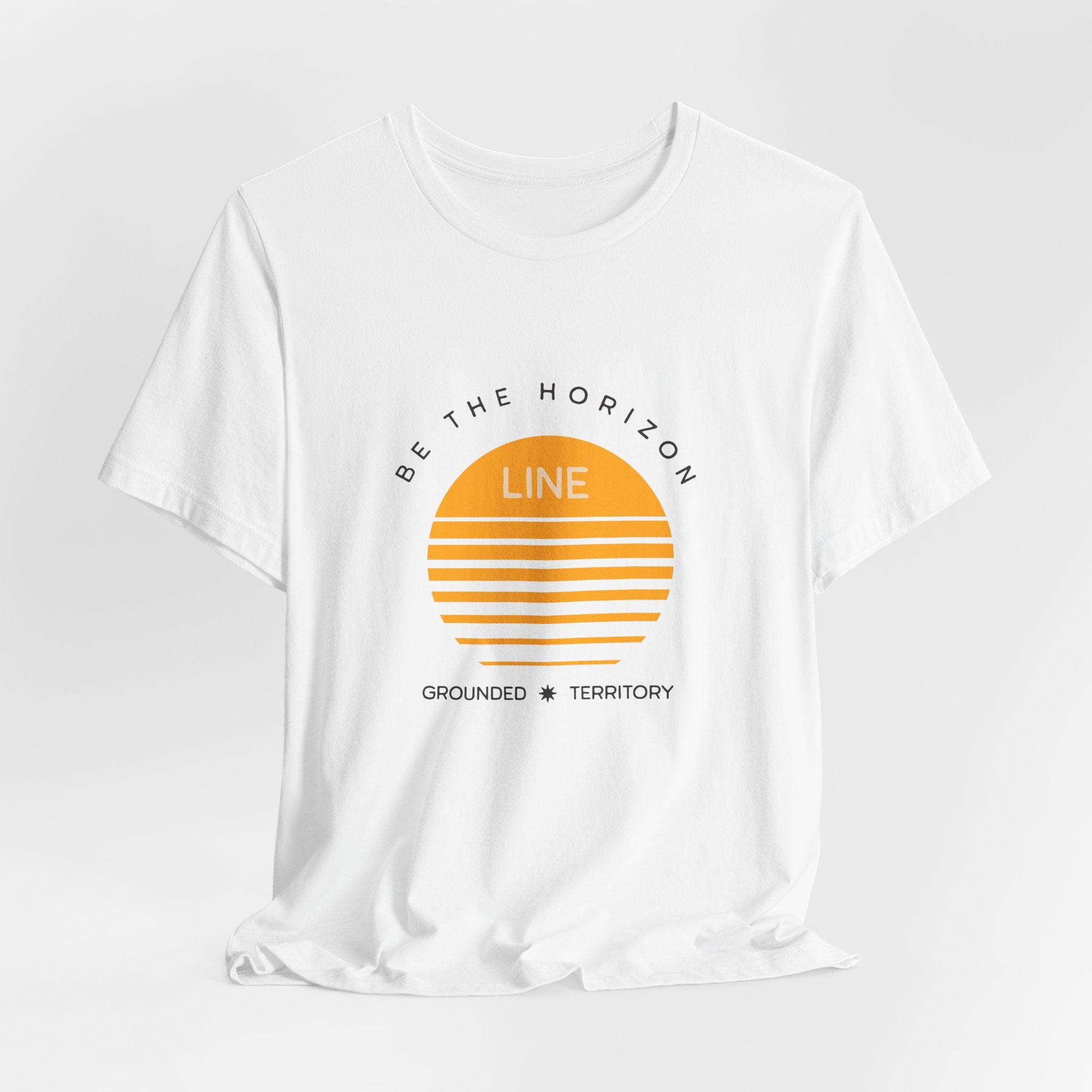 Be the horizon Line | Women's Motivational Graphic Circular Amber Wave Sunrise T-Shirt