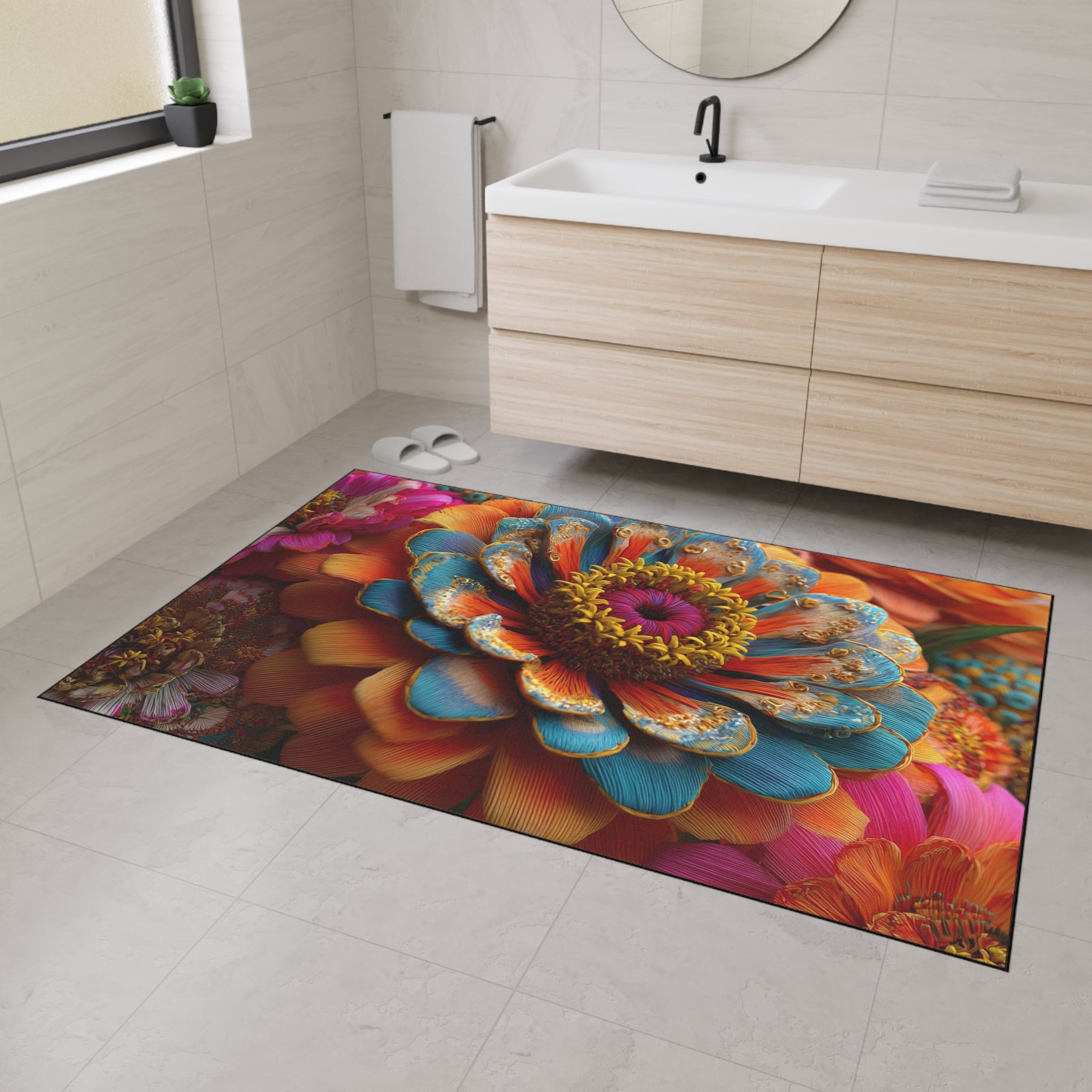 Zinnia Burst Heavy Duty Mat - 3D Embroidery-Style Botanical Mat motivational design