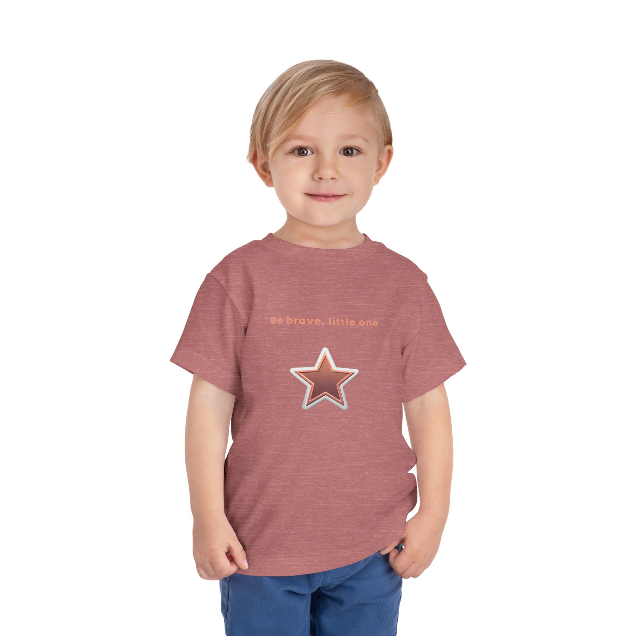 Be Brave Little One | Toddler Motivational Graphic White and Bronze Star Badge T-Shirt