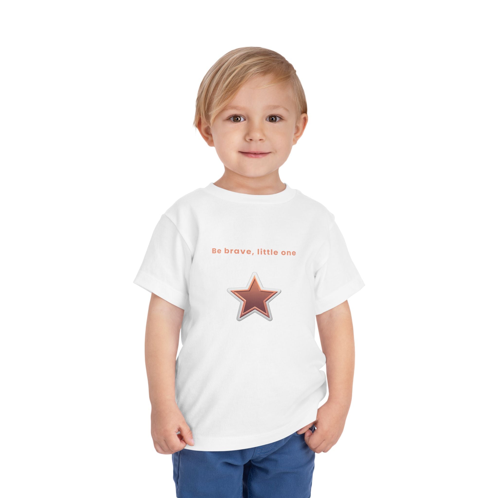 Be Brave Little One | Toddler Motivational Graphic White and Bronze Star Badge T-Shirt