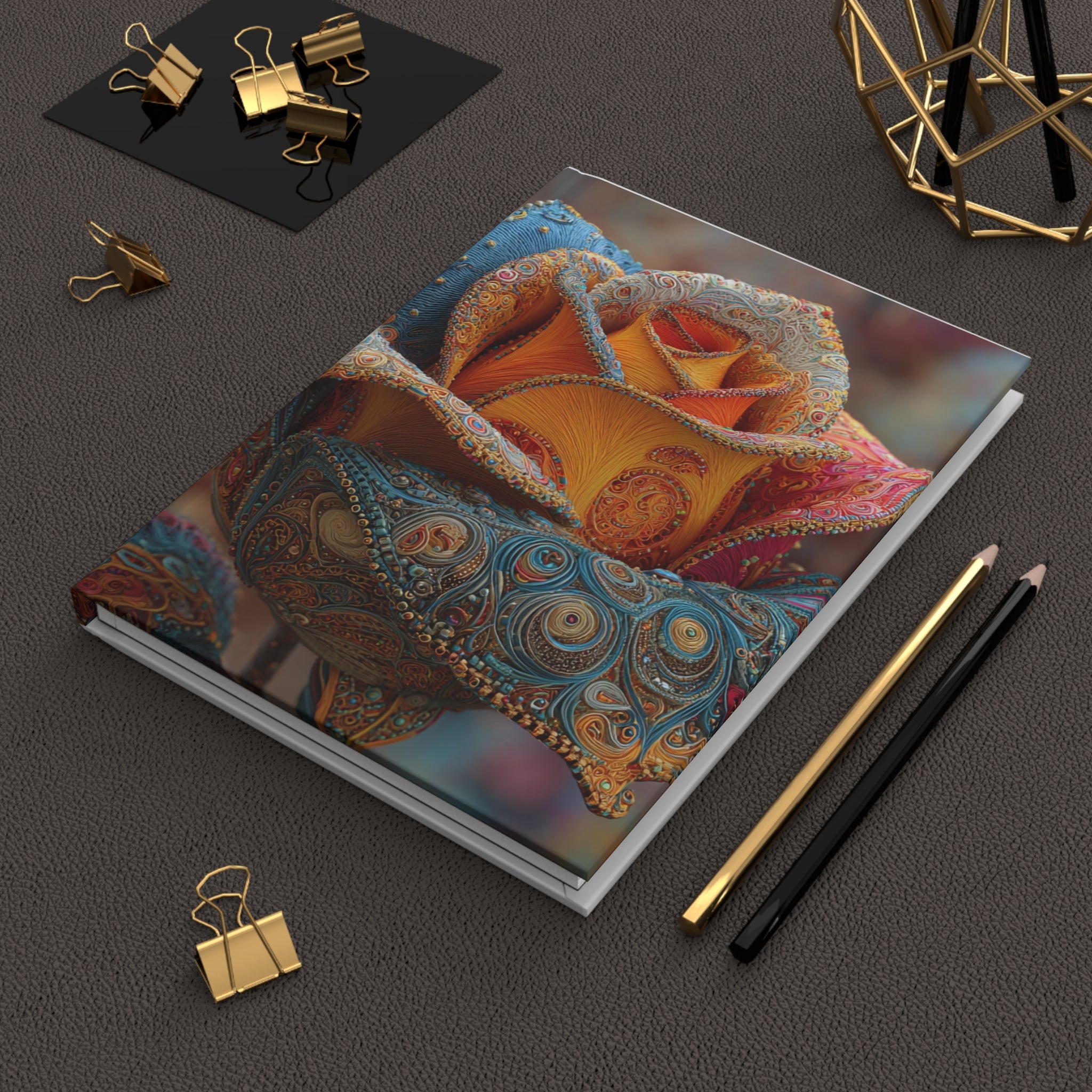 Colorful vibrant Rose Hardcover Journal - 3D Embroidery-Style Botanical Hardcover Journal motivational design