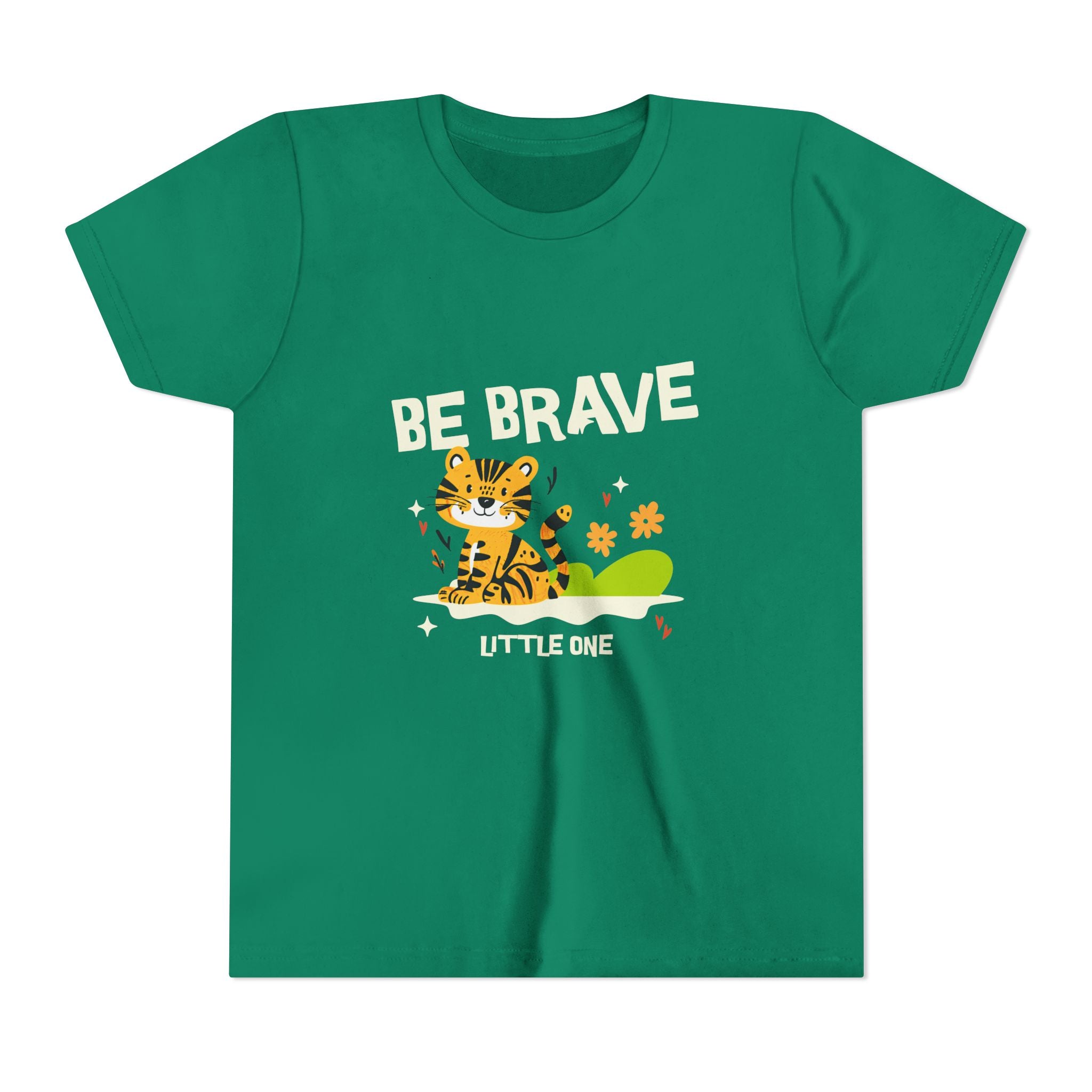 Be Brave Little One | Kids Motivational Graphic Tiger Floral Garden T-Shirt