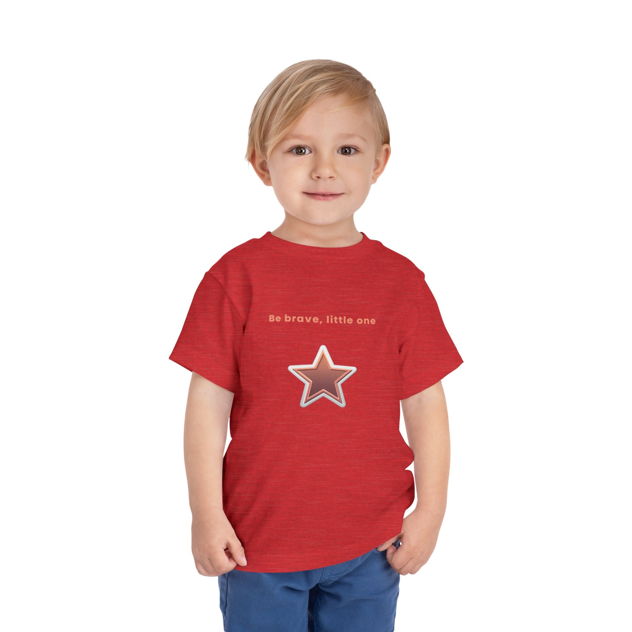 Be Brave Little One | Toddler Motivational Graphic White and Bronze Star Badge T-Shirt