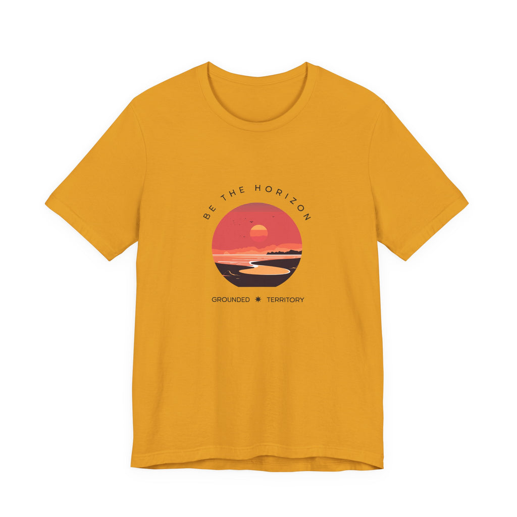 Be the horizon Line | Women's Motivational Graphic Circular Coral and Orange Sunset T-Shirt