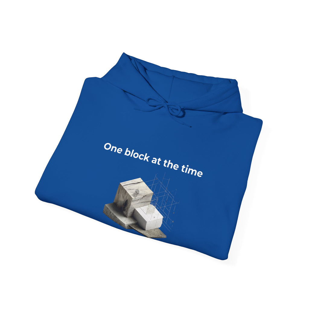 One Block at a Time | Men's Motivational Graphic Builder Hoodie