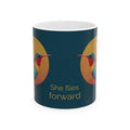 Hummingbird Sunrise Ceramic Mug - Inspirational "She Flies Forward" Coffee Cup Mug motivational design