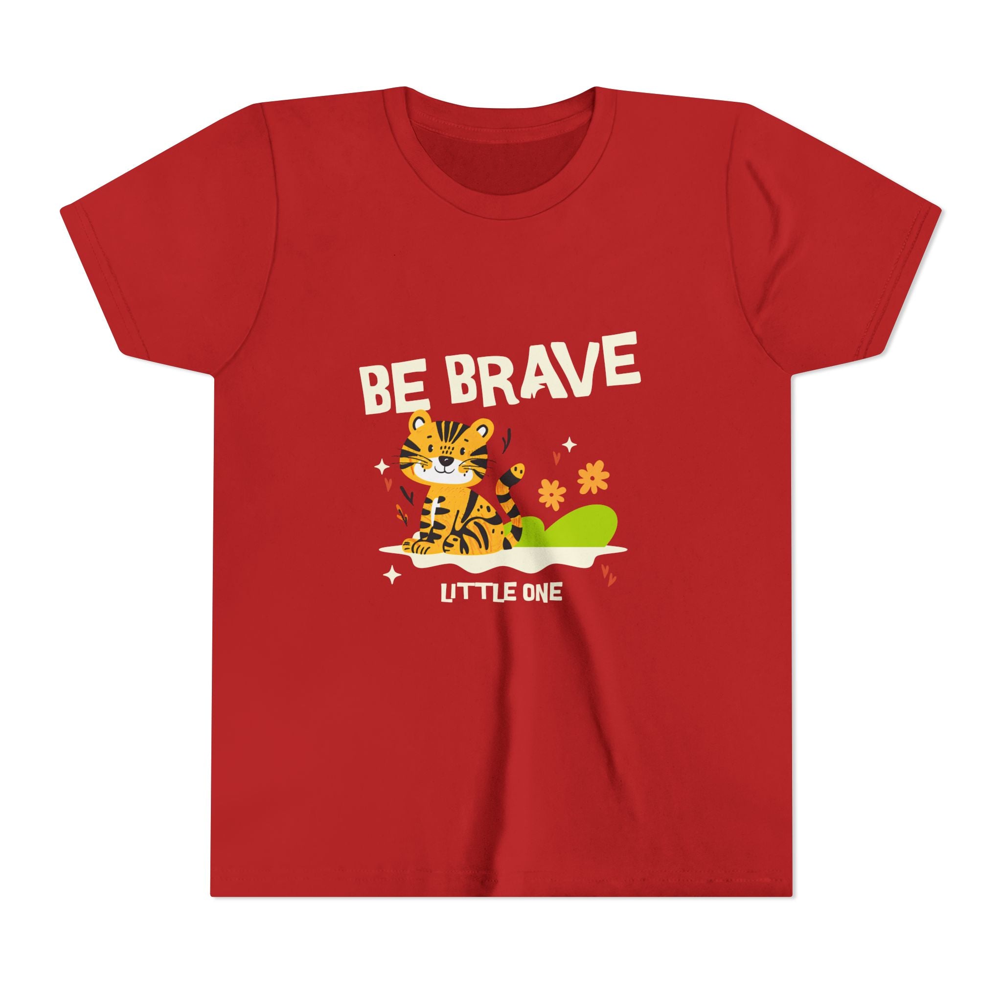 Be Brave Little One | Kids Motivational Graphic Tiger Floral Garden T-Shirt