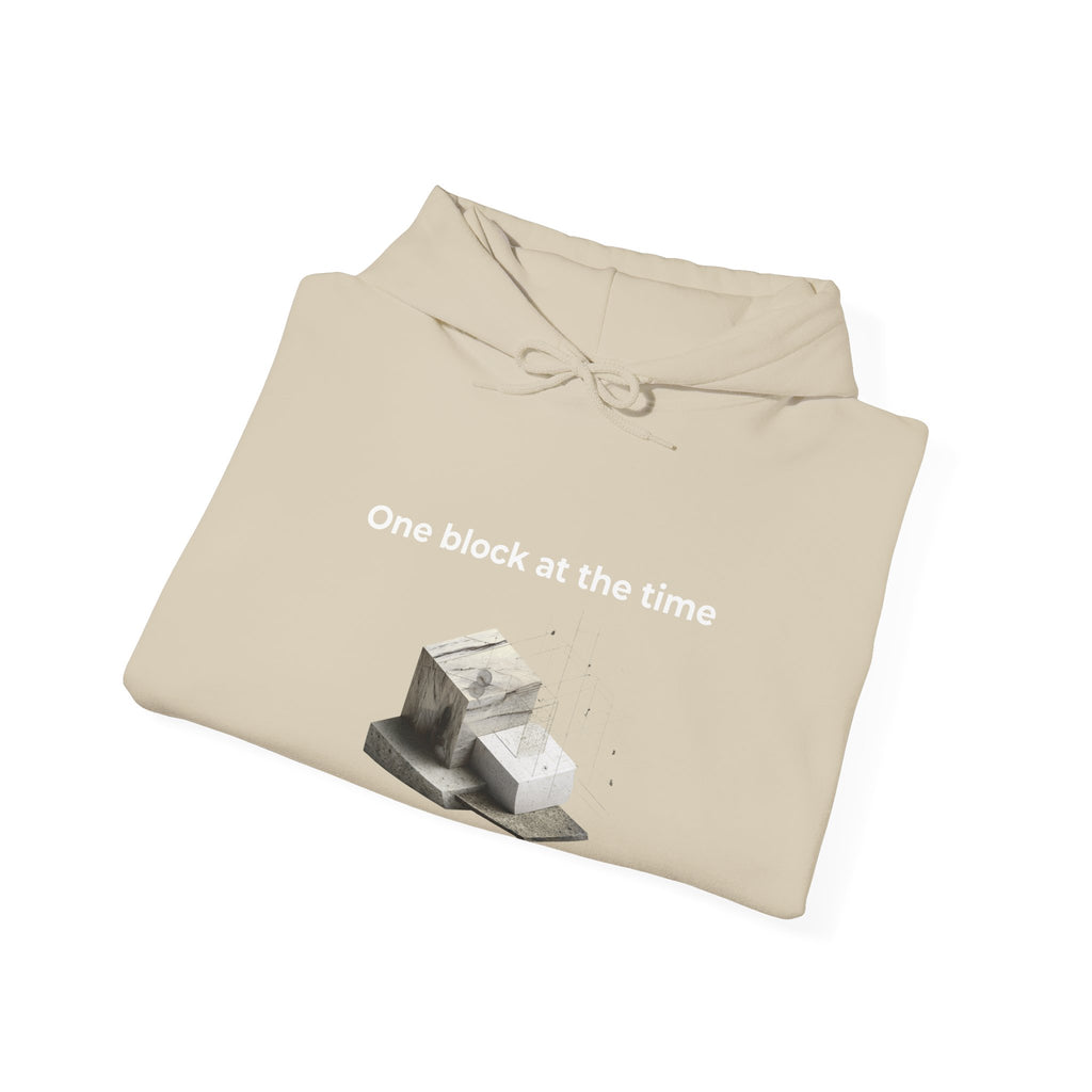 One Block at a Time | Men's Motivational Graphic Builder Hoodie