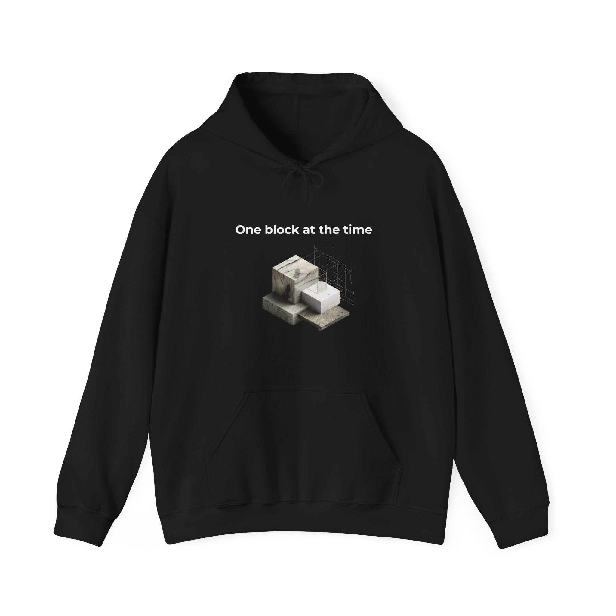 One Block at a Time | Men's Motivational Graphic Builder Hoodie
