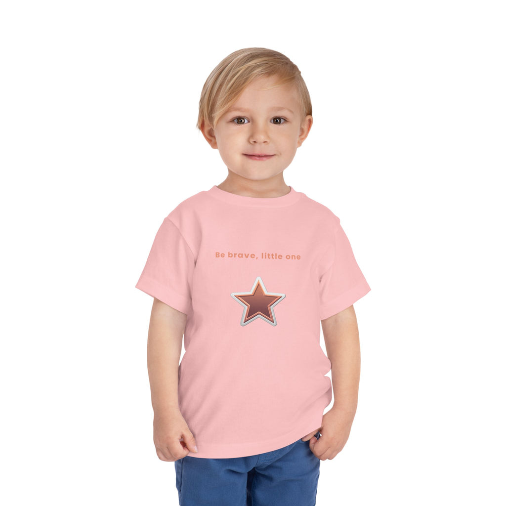 Be Brave Little One | Toddler Motivational Graphic White and Bronze Star Badge T-Shirt