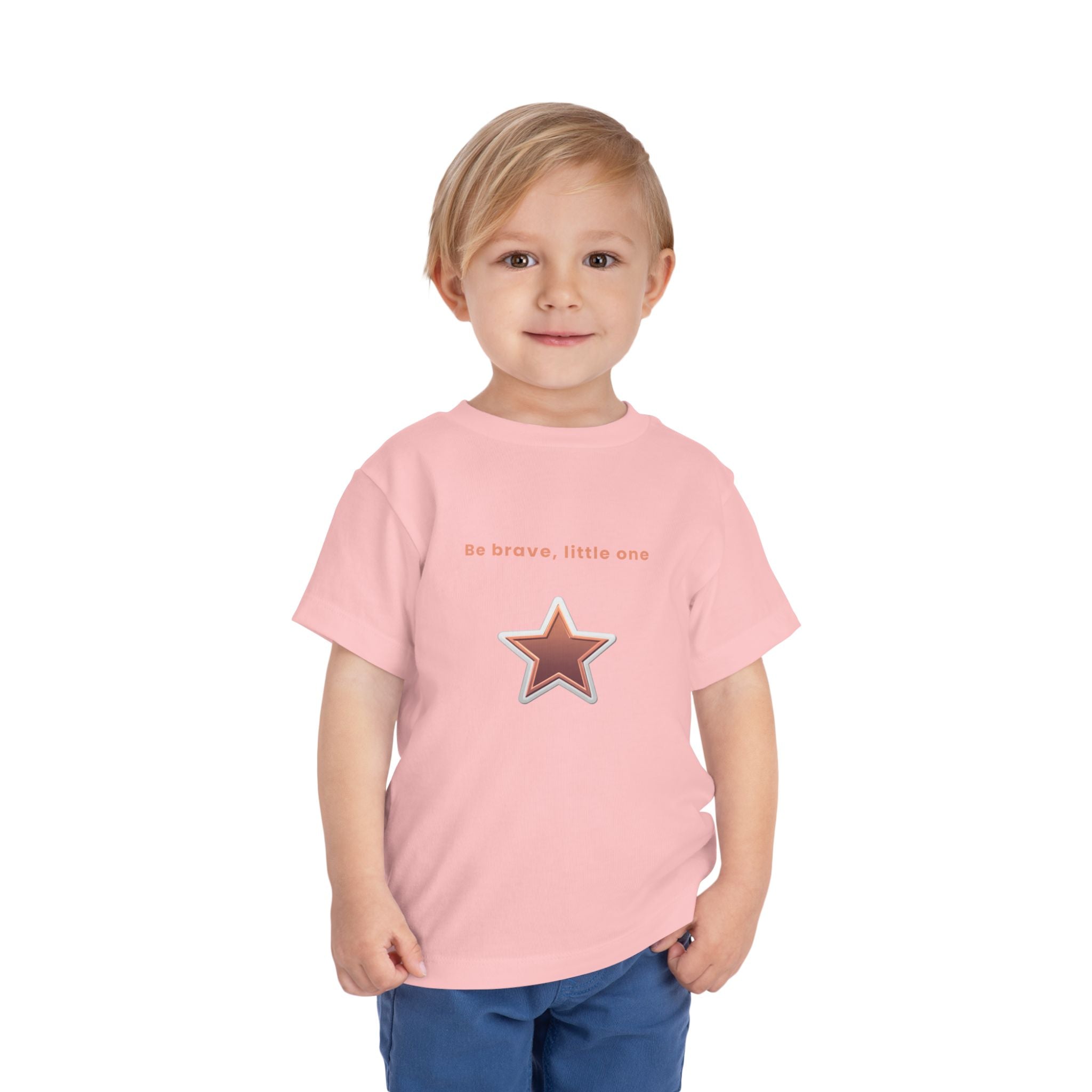 Be Brave Little One | Toddler Motivational Graphic White and Bronze Star Badge T-Shirt
