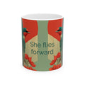 She Flies Forward Ceramic Mug - Inspirational Bird Design Mug motivational design