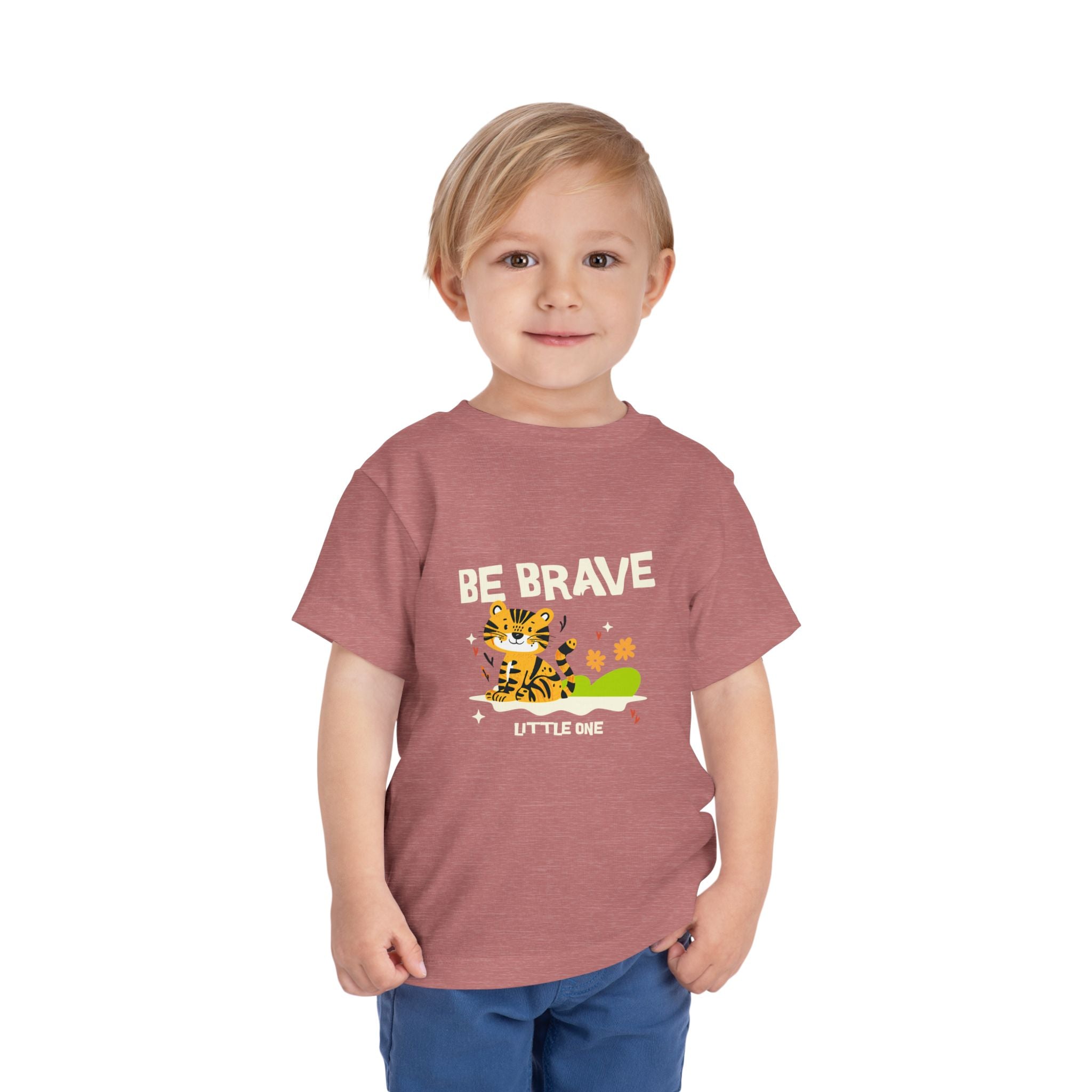 Be Brave Little One | Toddler Motivational Graphic Tiger Floral Garden T-Shirt