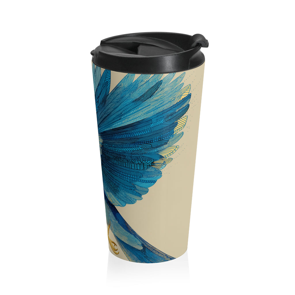She Flies Forward Stainless Steel Travel Mug | Motivational Graphic Deep Horizon