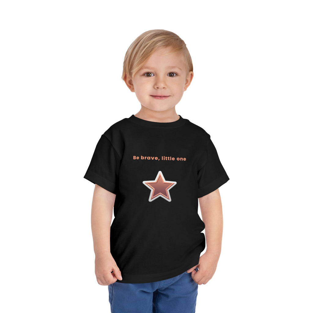 Be Brave Little One | Toddler Motivational Graphic White and Bronze Star Badge T-Shirt