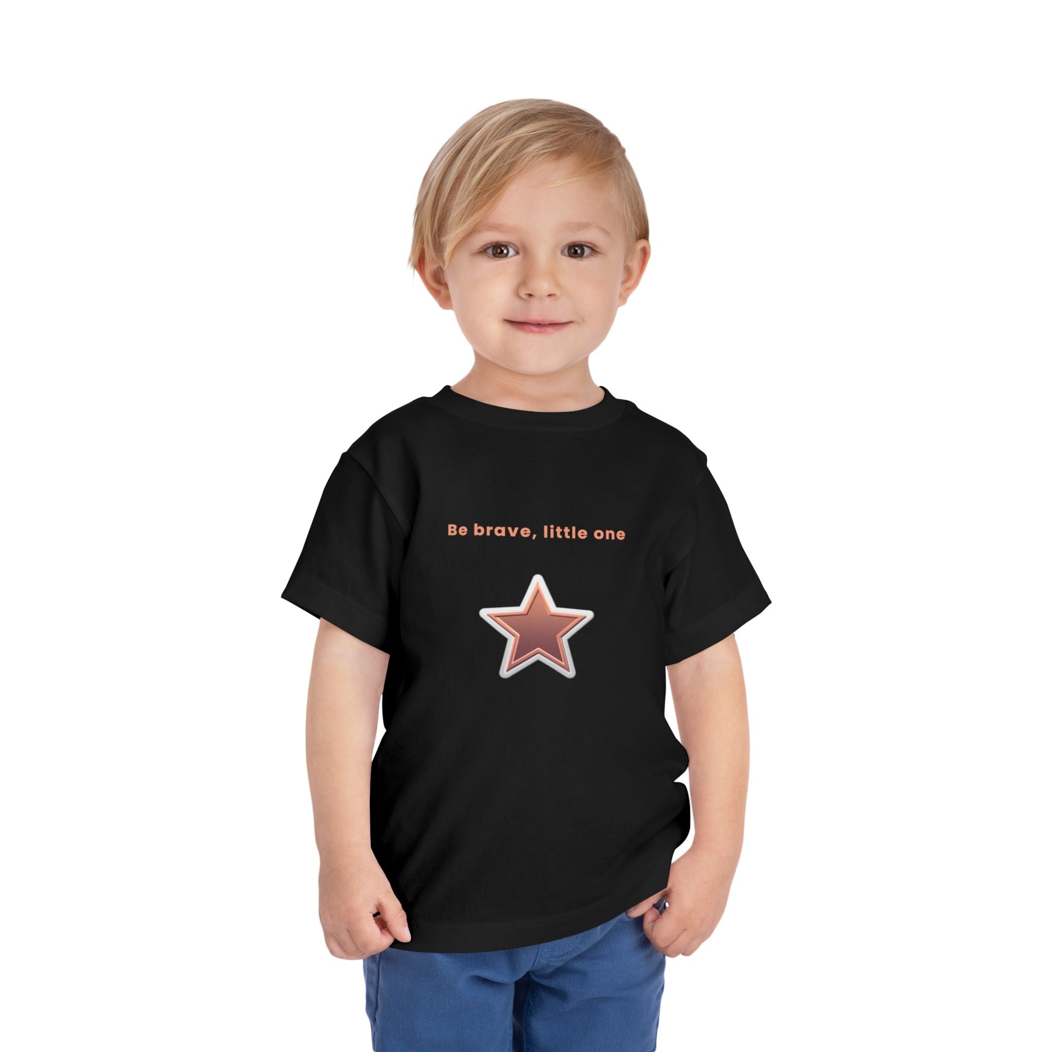 Be Brave Little One | Toddler Motivational Graphic White and Bronze Star Badge T-Shirt