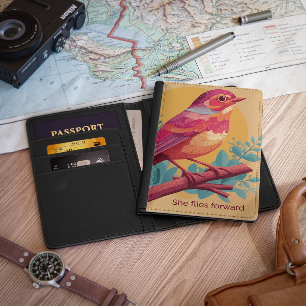 She Flies Forward Passport Holder | Motivational Graphic Soft Ascent