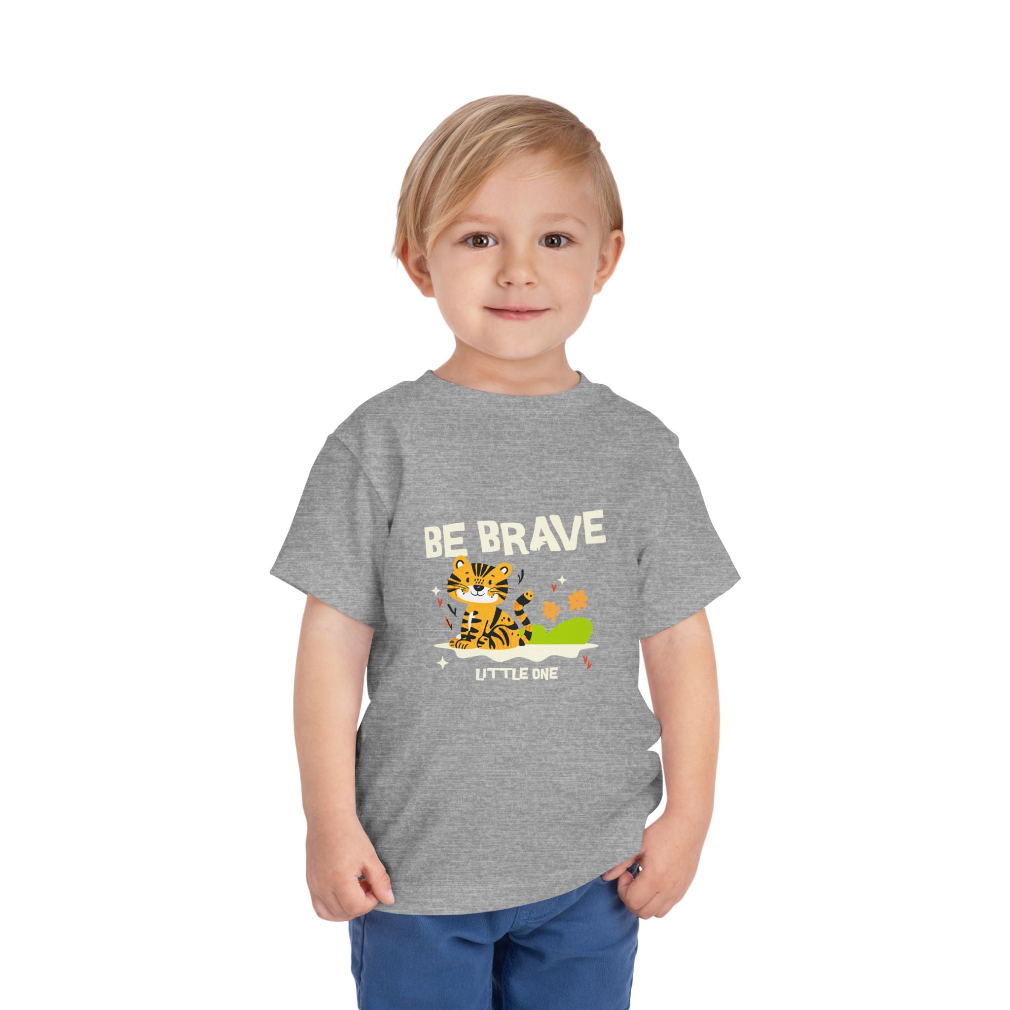 Be Brave Little One | Toddler Motivational Graphic Tiger Floral Garden T-Shirt