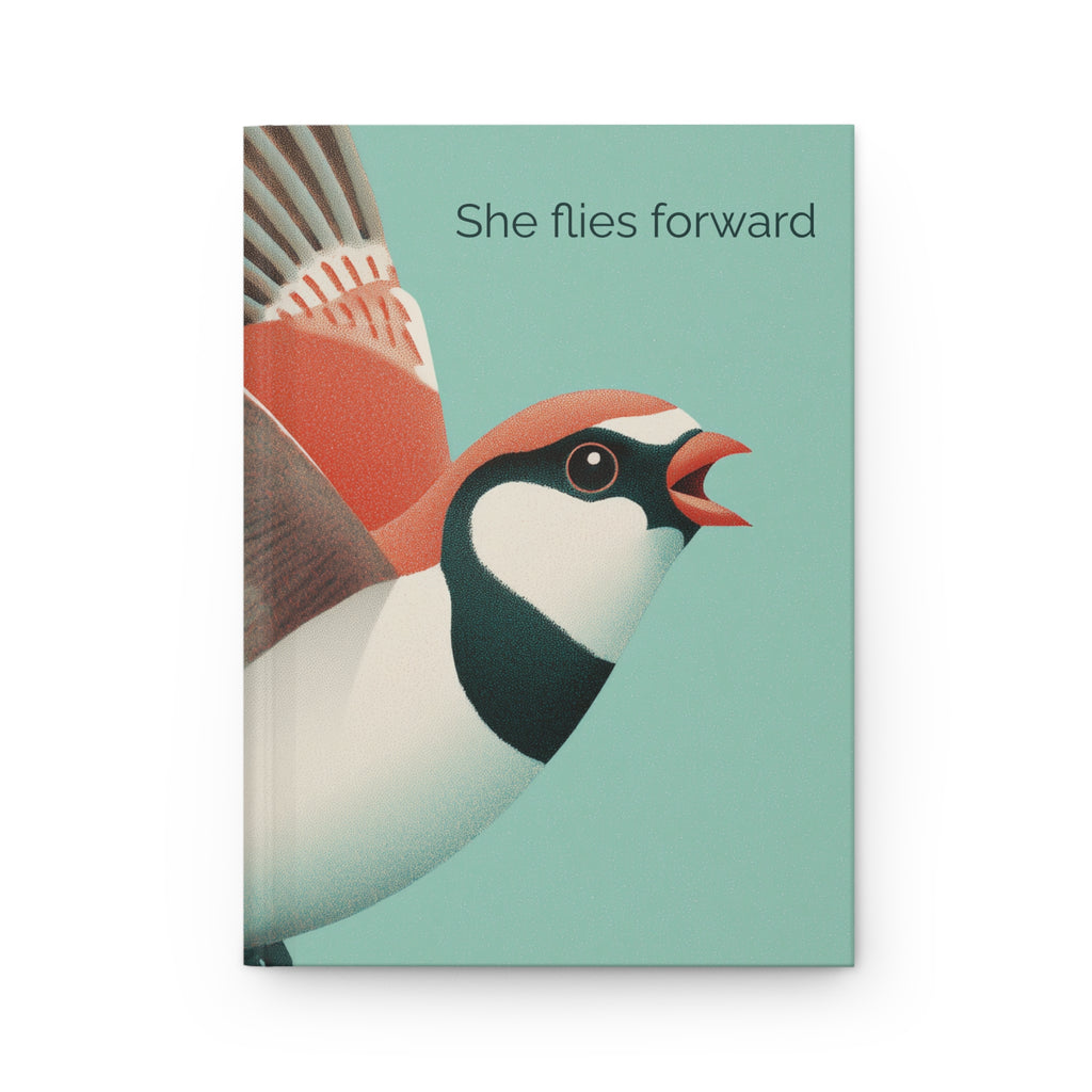 She Flies Forward Hardcover Journal | Motivational Graphic Green Minimal