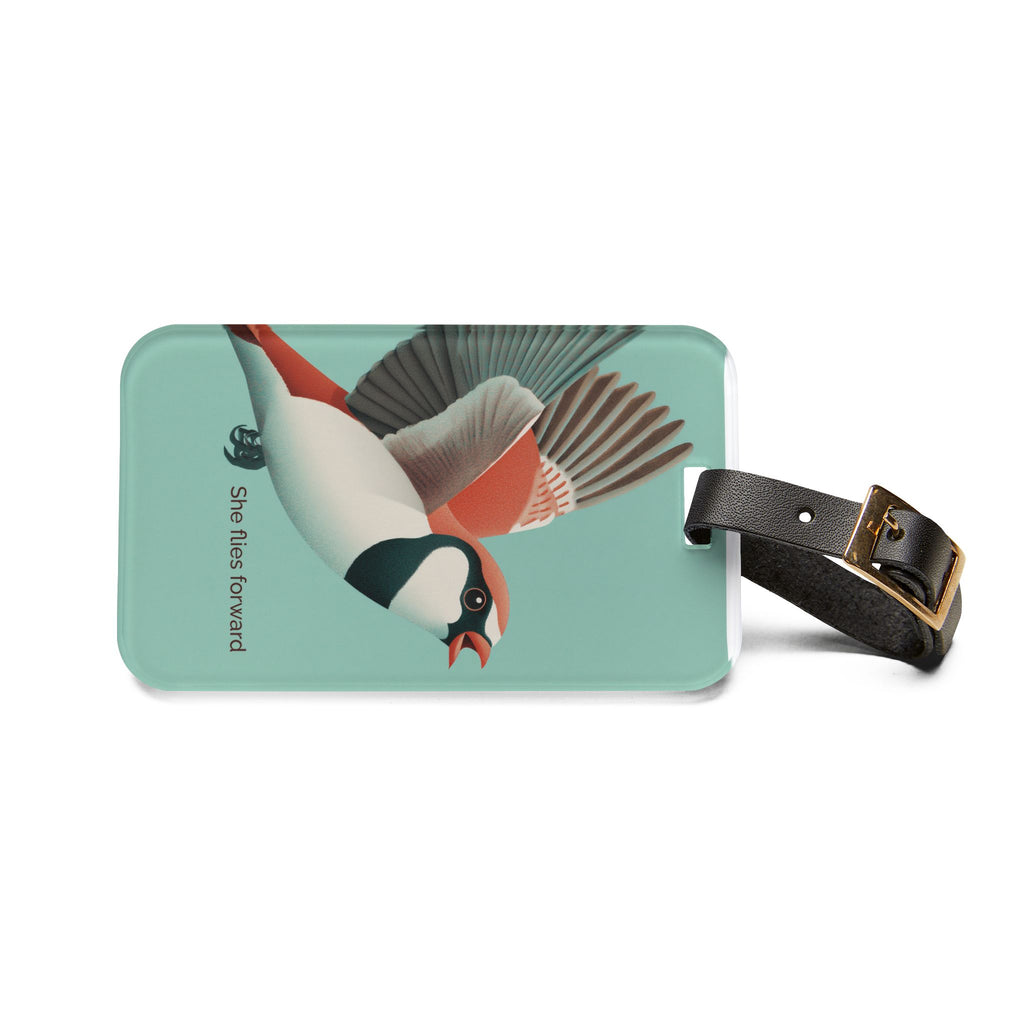 She Flies Forward Luggage Tag | Motivational Graphic Green Minimal