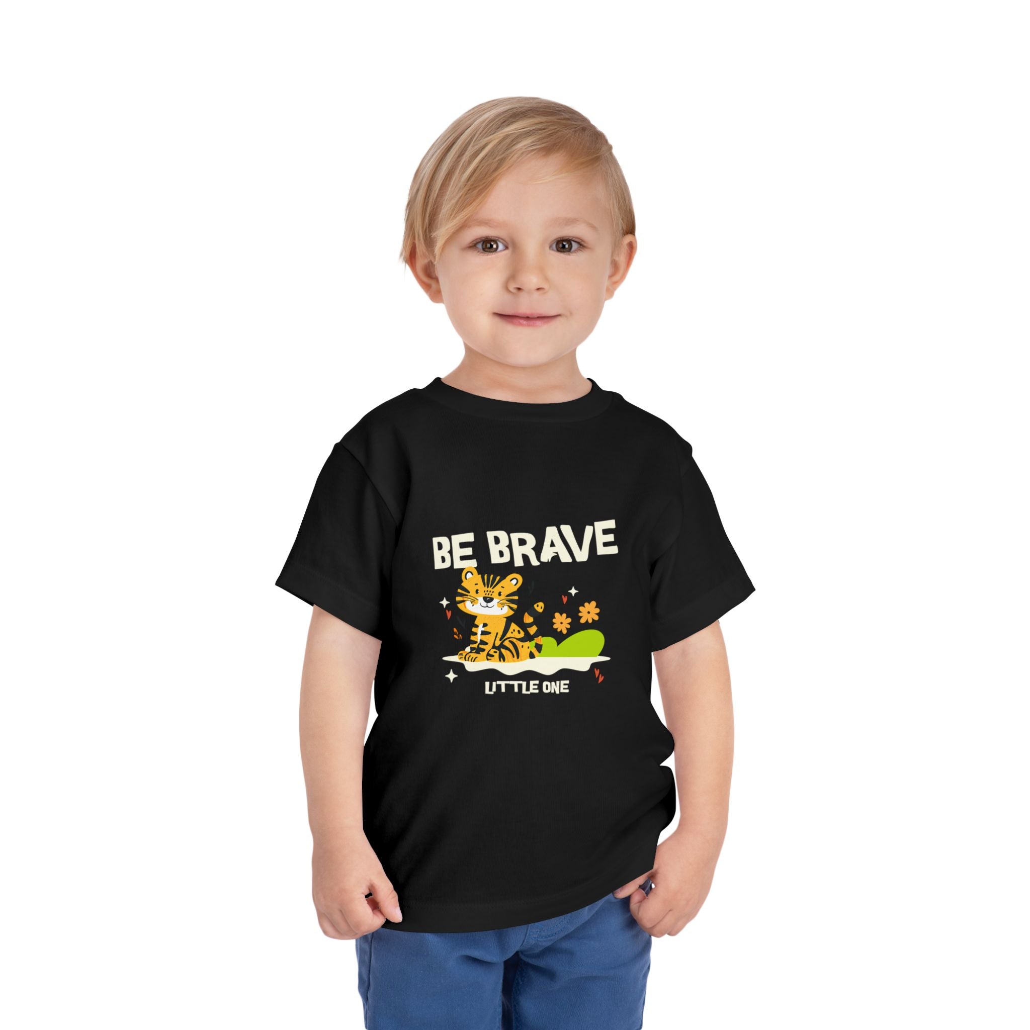 Be Brave Little One | Toddler Motivational Graphic Tiger Floral Garden T-Shirt