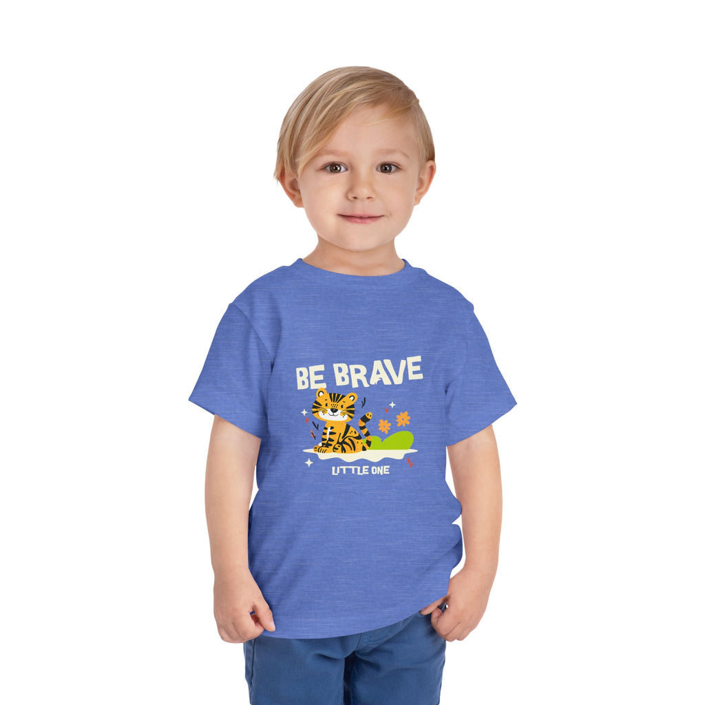 Be Brave Little One | Toddler Motivational Graphic Tiger Floral Garden T-Shirt