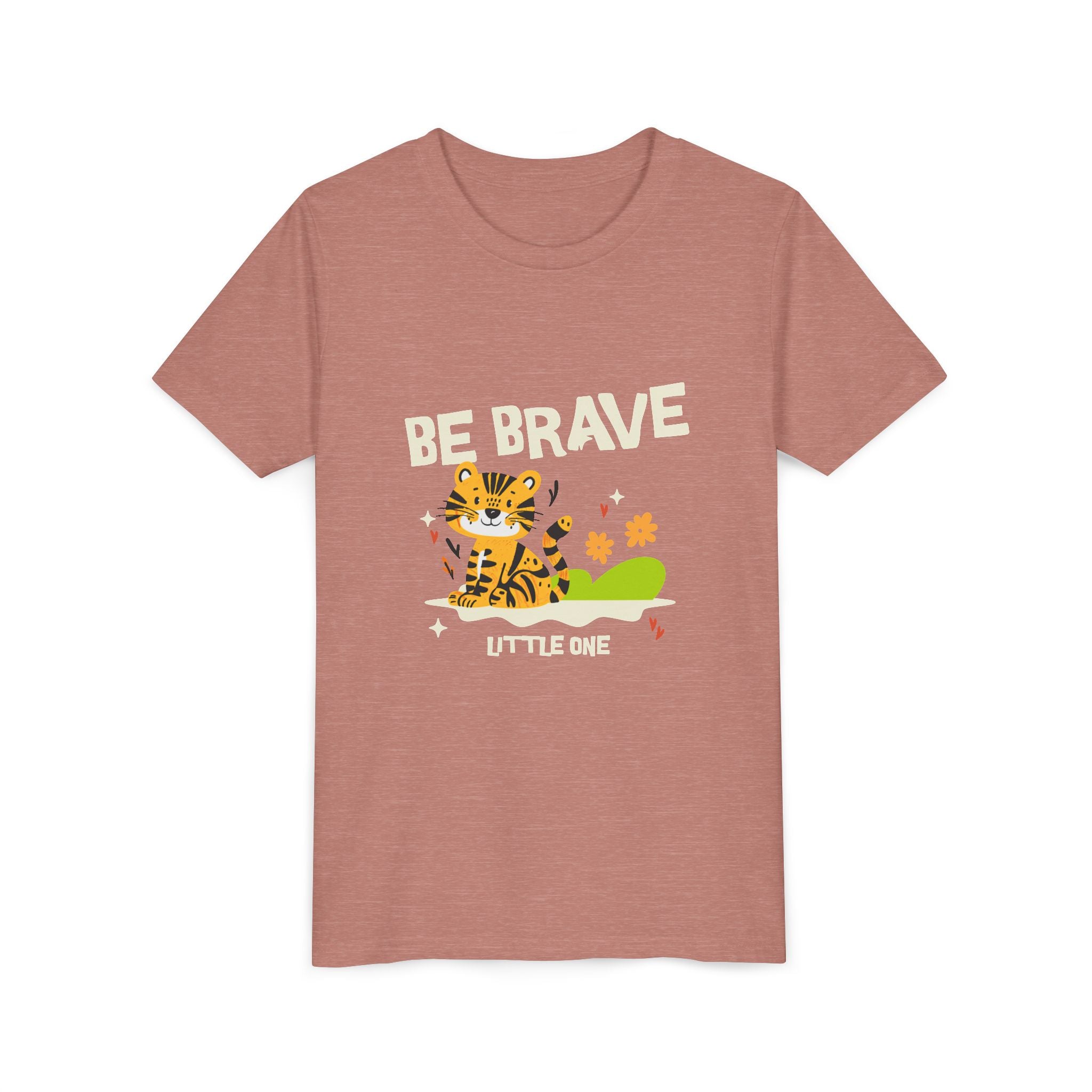 Be Brave Little One | Kids Motivational Graphic Tiger Floral Garden T-Shirt