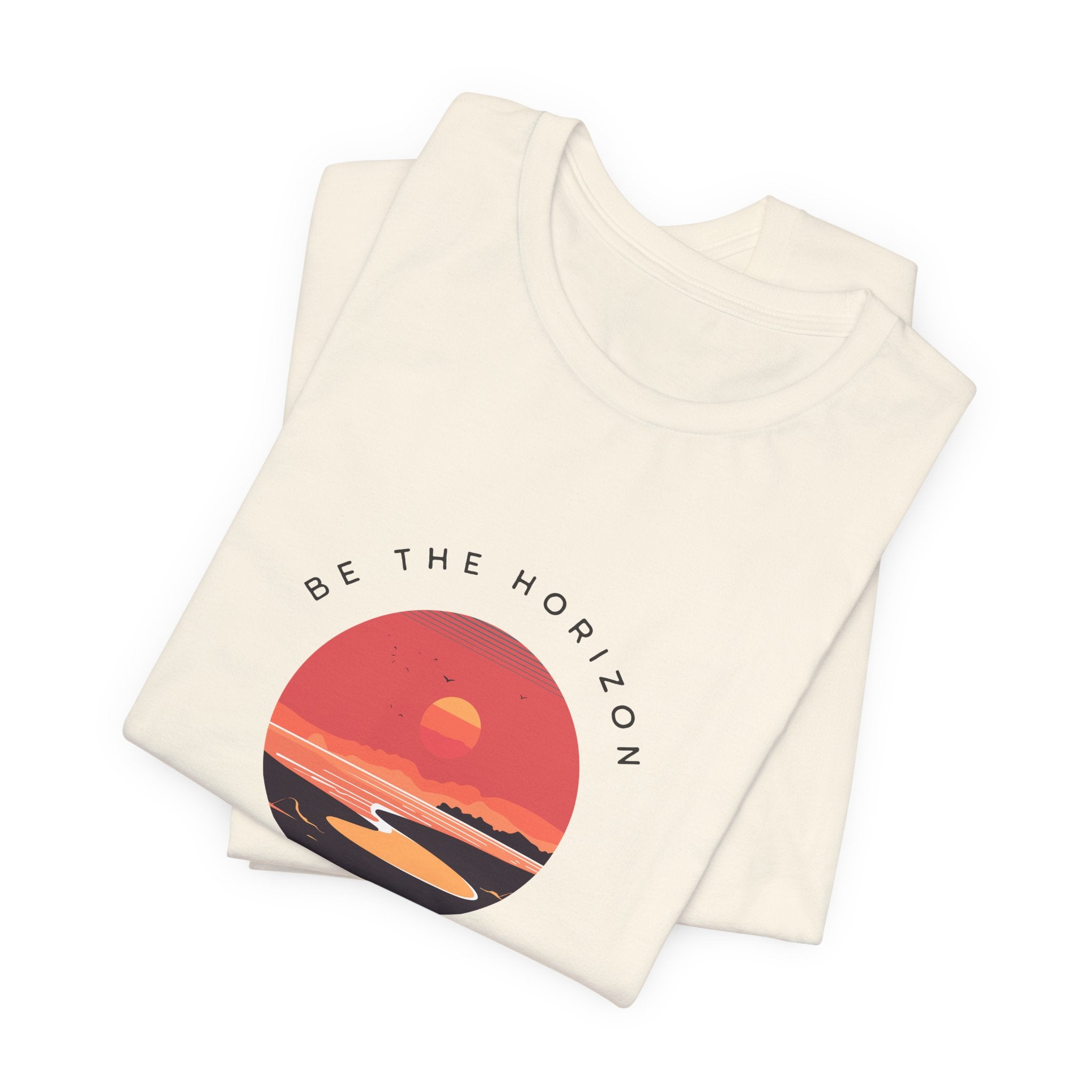 Be the horizon Line | Women's Motivational Graphic Circular Coral and Orange Sunset T-Shirt